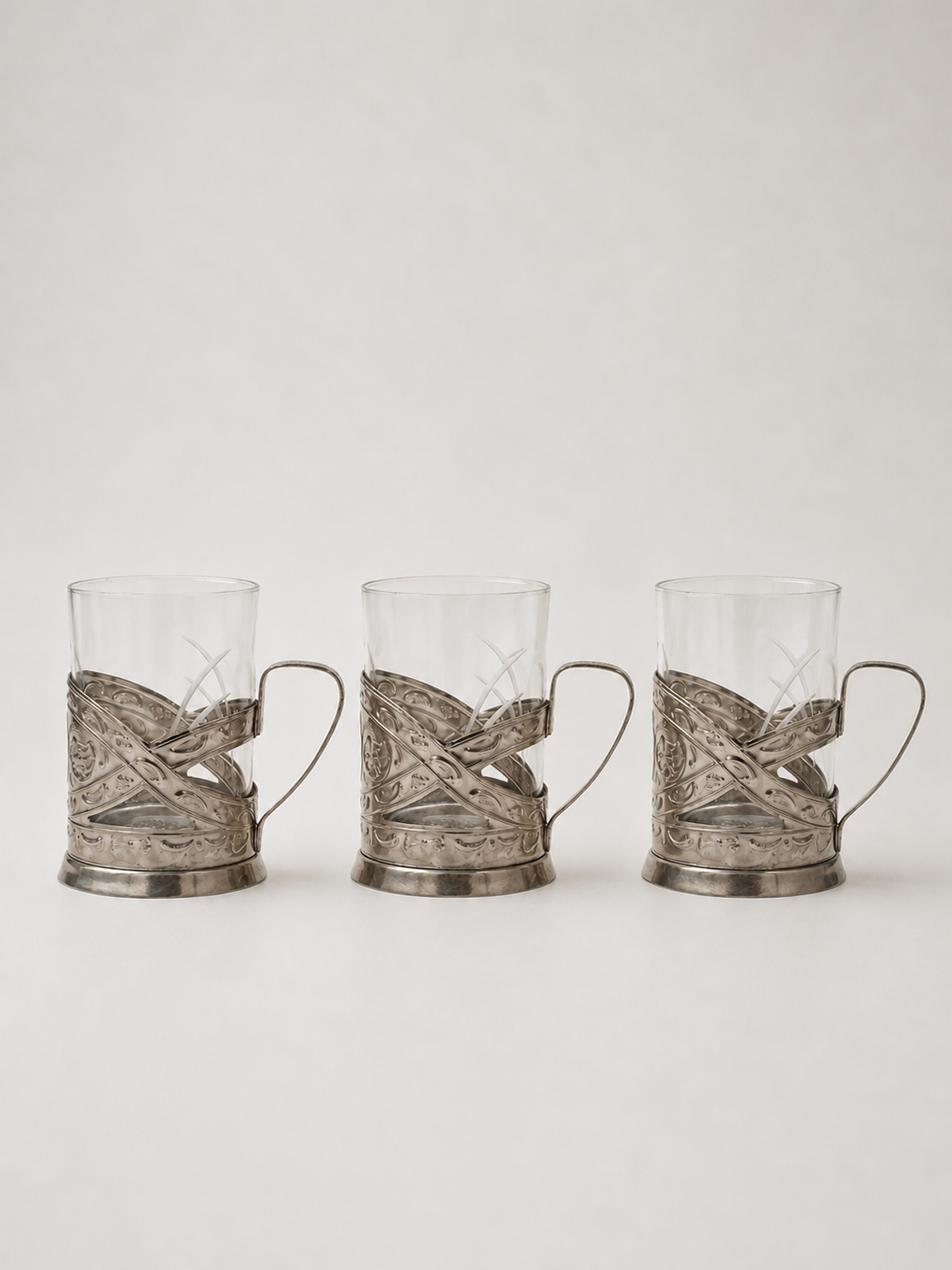 Set of 3 - Vintage Nordic Glasses with Removable Metal Holders