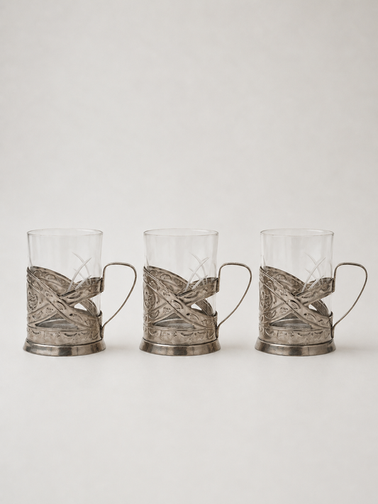 Set of 3 - Vintage Nordic Glasses with Removable Metal Holders