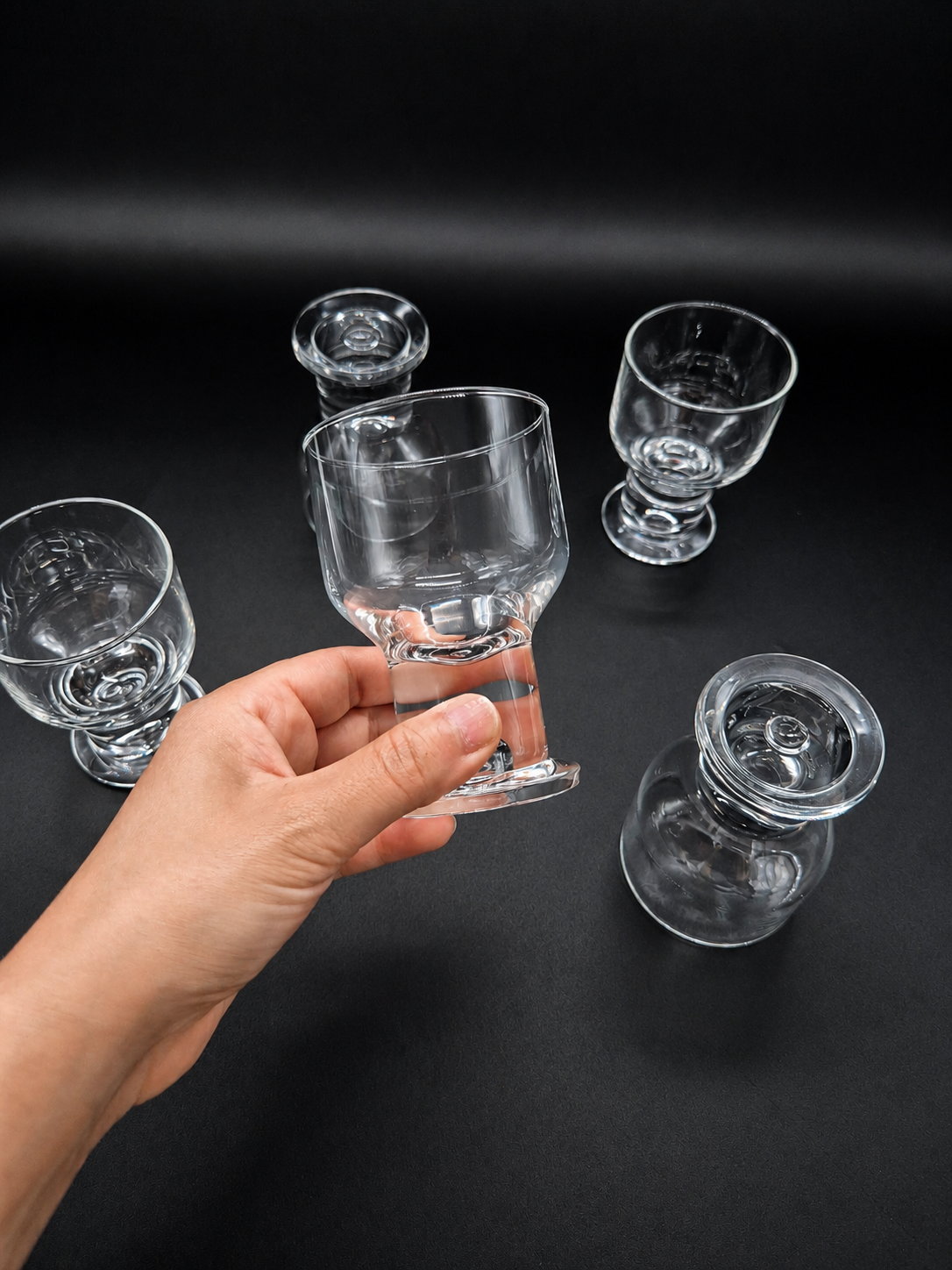 Set of 5 authentic vintage Iittala Helmi wine glasses, designed by Finnish designer Heikki Orvola.