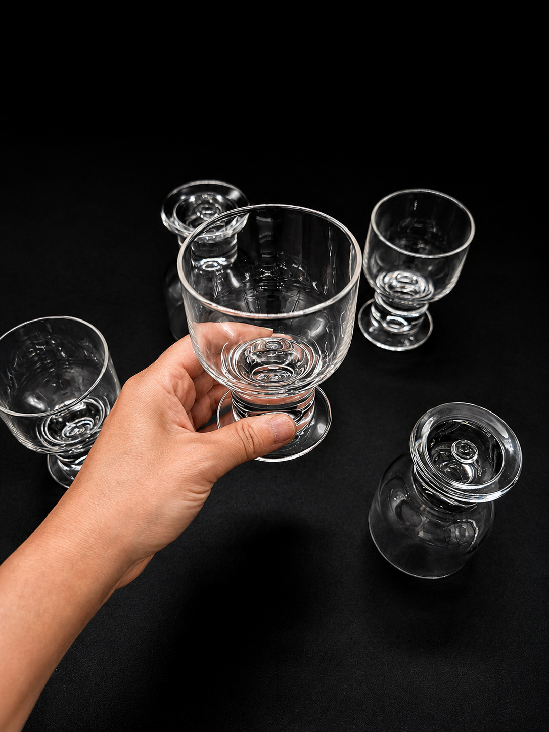 Set of 5 authentic vintage Iittala Helmi wine glasses, designed by Finnish designer Heikki Orvola.