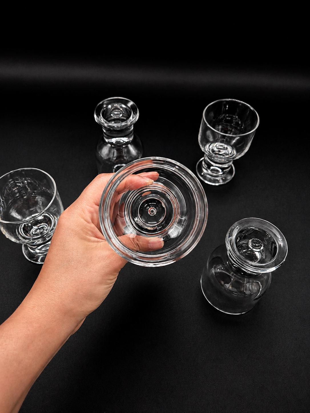 Set of 5 authentic vintage Iittala Helmi wine glasses, designed by Finnish designer Heikki Orvola.