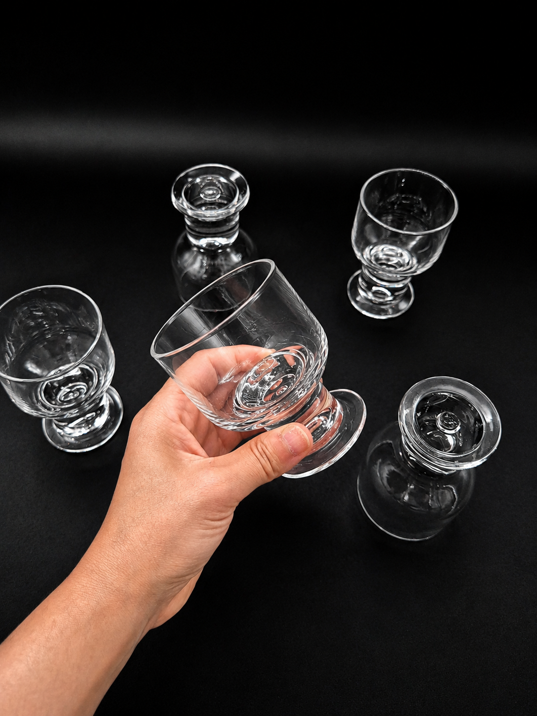 Set of 5 authentic vintage Iittala Helmi wine glasses, designed by Finnish designer Heikki Orvola.