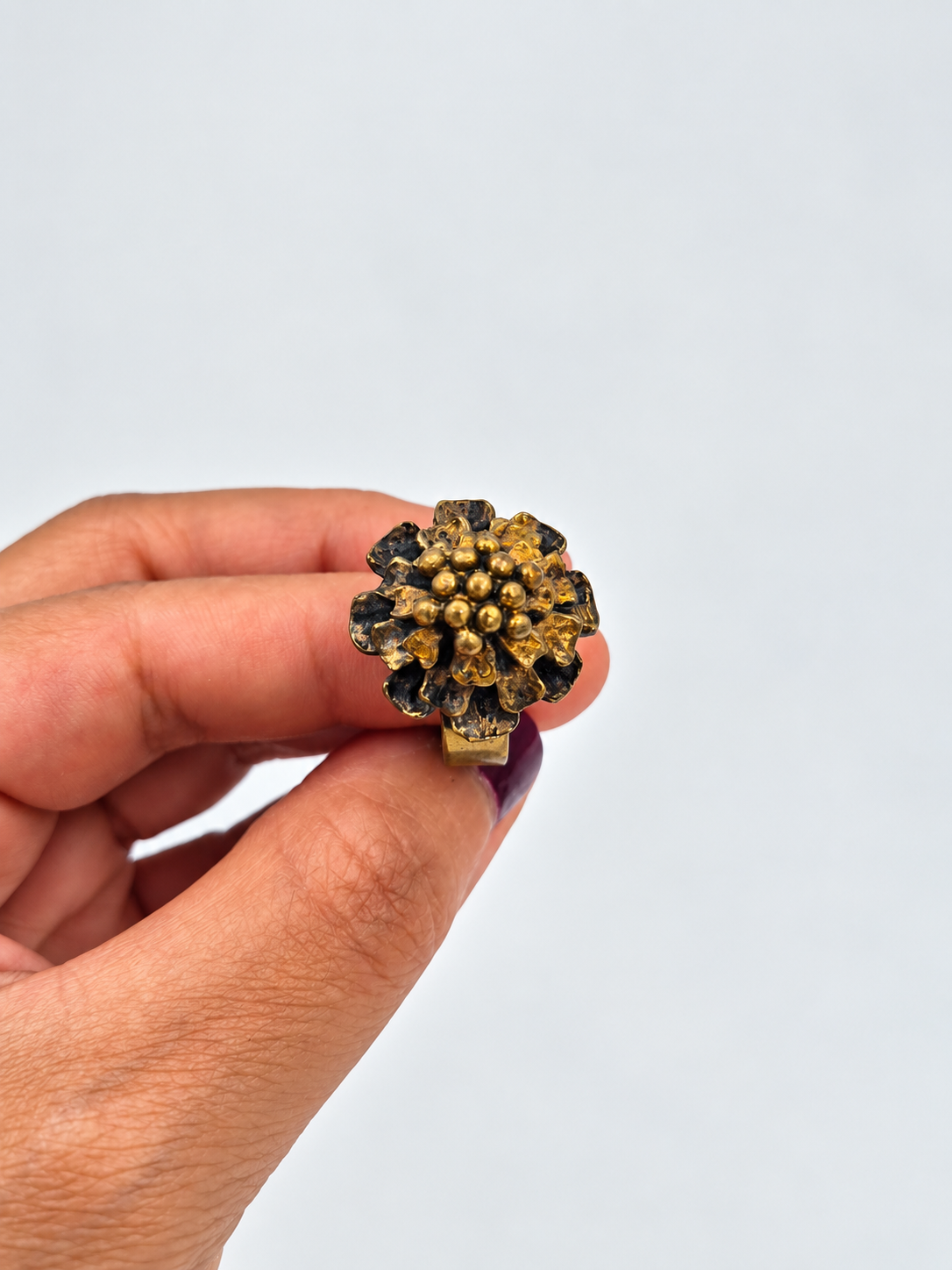Hannu Ikonen Bronze Ring, 1970s Finnish Vintage Reindeer Moss Ring, Valo-Koru, Scandinavian Modernist Jewelry