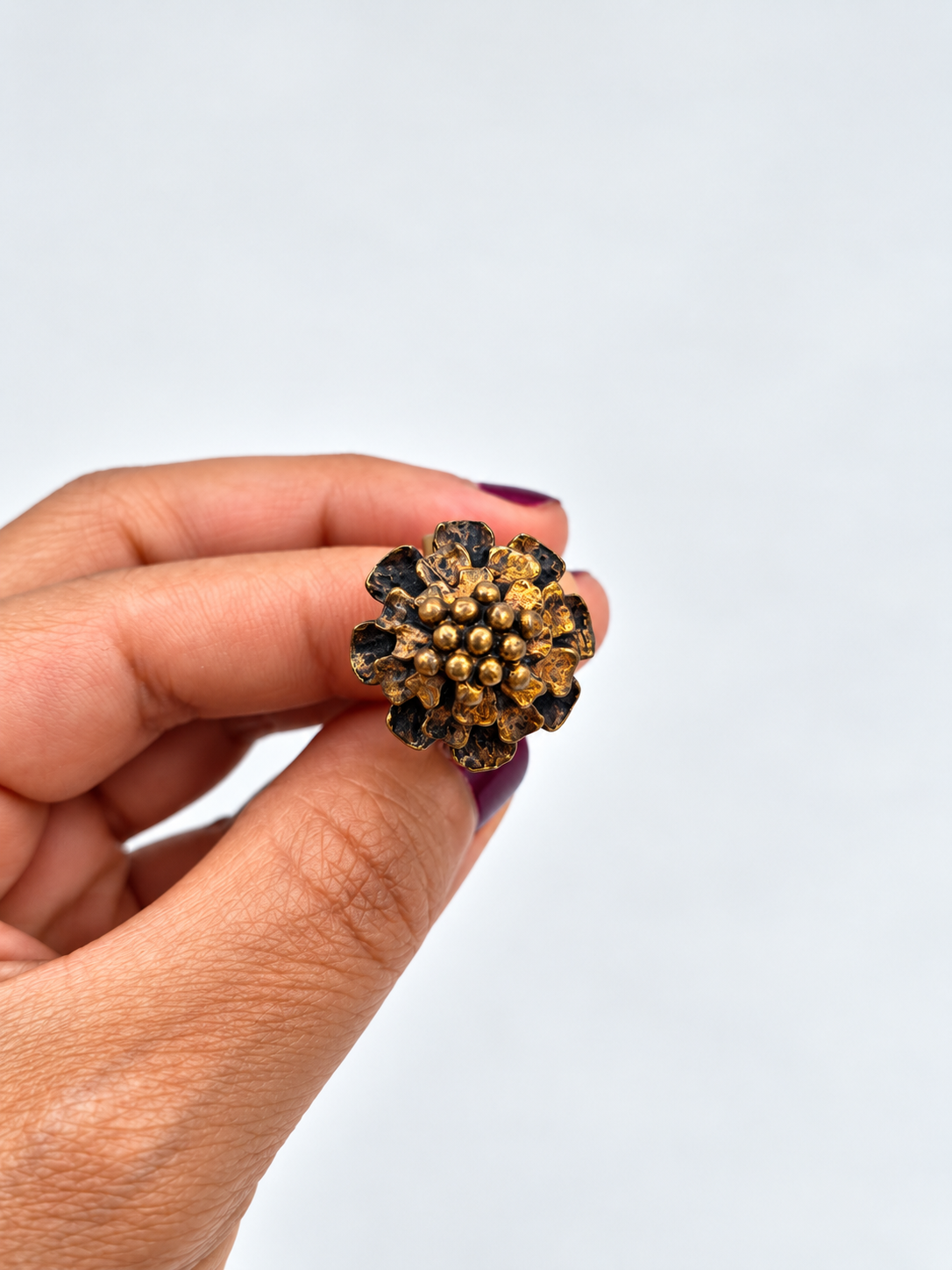 Hannu Ikonen Bronze Ring, 1970s Finnish Vintage Reindeer Moss Ring, Valo-Koru, Scandinavian Modernist Jewelry