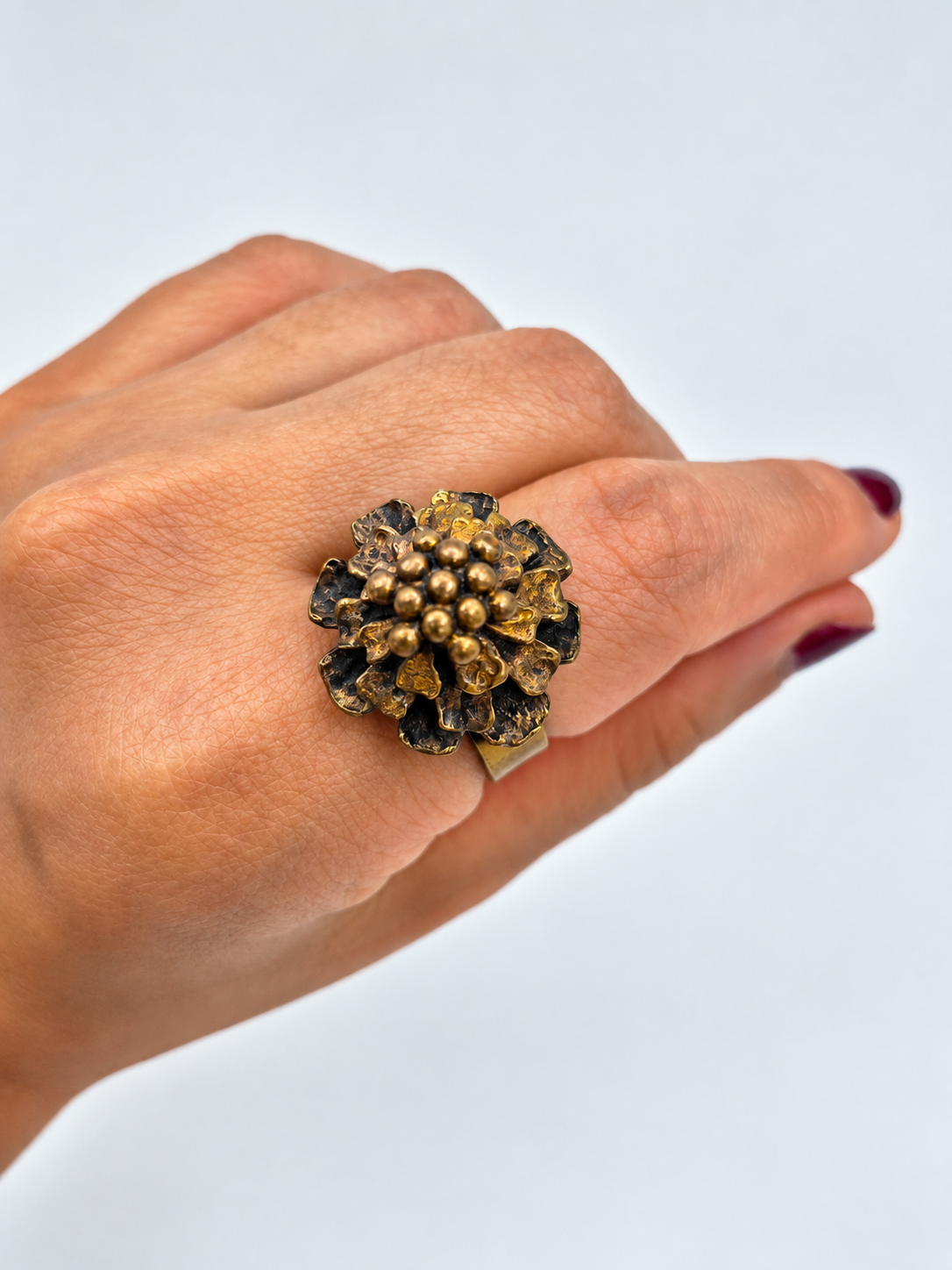 Hannu Ikonen Bronze Ring, 1970s Finnish Vintage Reindeer Moss Ring, Valo-Koru, Scandinavian Modernist Jewelry