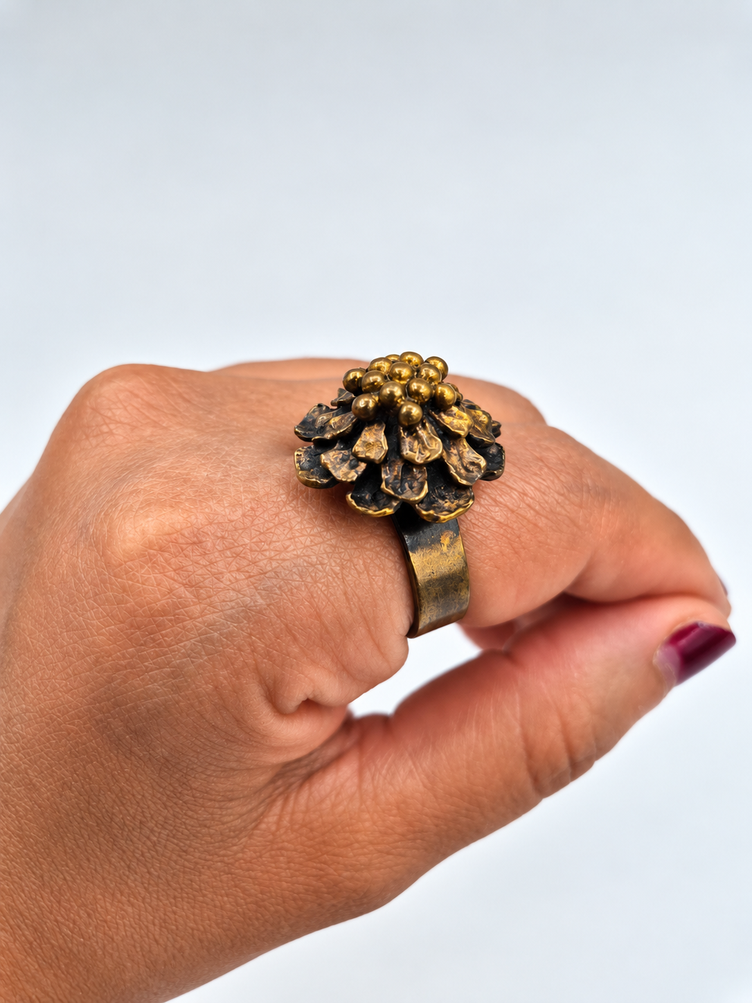 Hannu Ikonen Bronze Ring, 1970s Finnish Vintage Reindeer Moss Ring, Valo-Koru, Scandinavian Modernist Jewelry