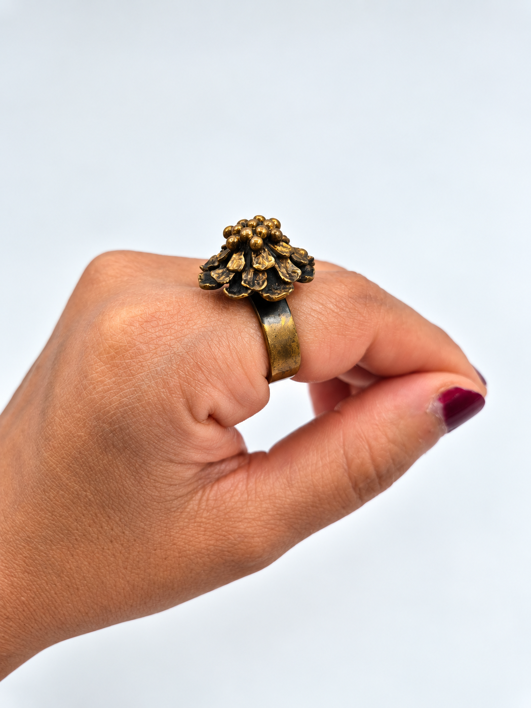 Hannu Ikonen Bronze Ring, 1970s Finnish Vintage Reindeer Moss Ring, Valo-Koru, Scandinavian Modernist Jewelry