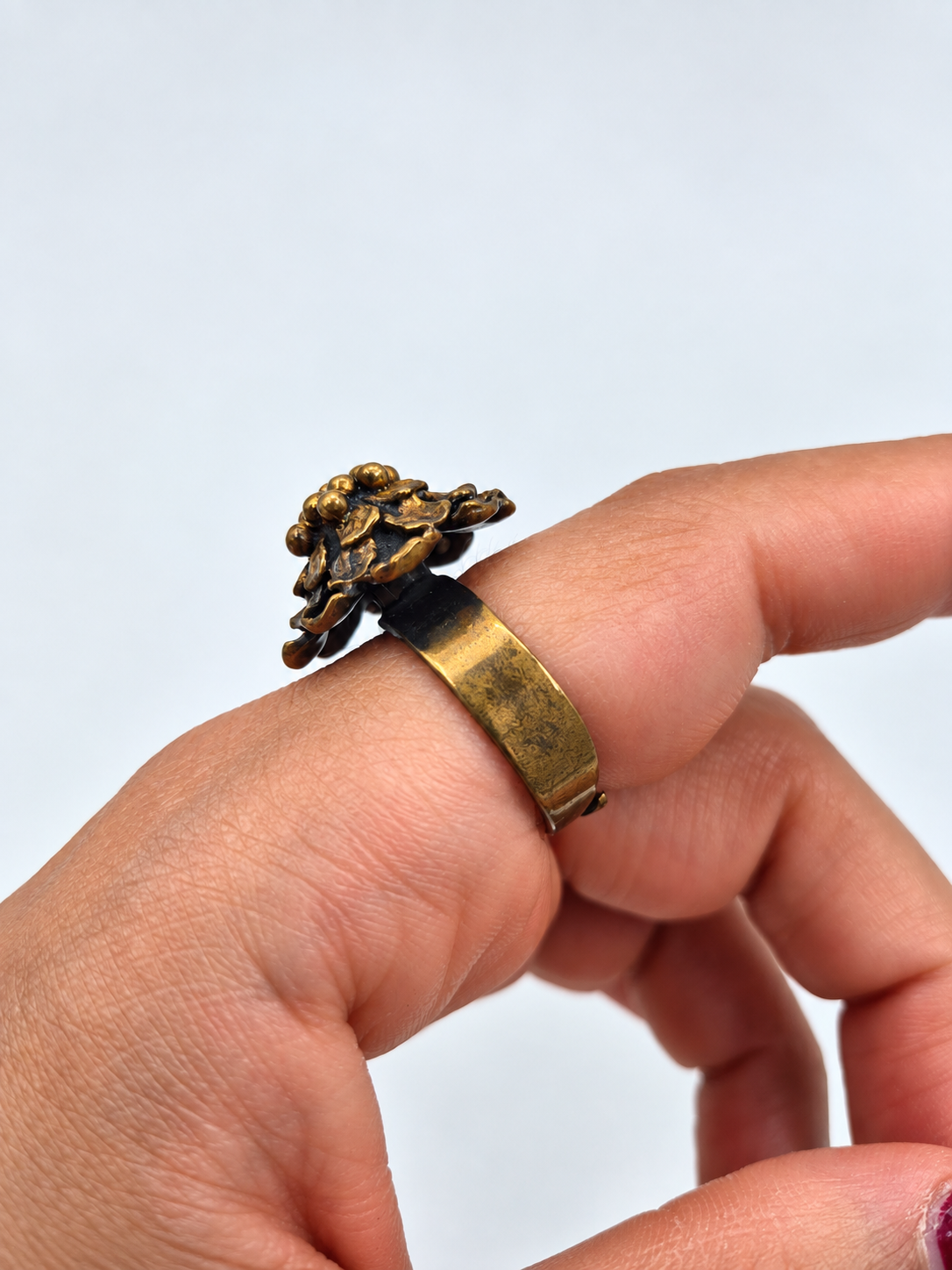Hannu Ikonen Bronze Ring, 1970s Finnish Vintage Reindeer Moss Ring, Valo-Koru, Scandinavian Modernist Jewelry