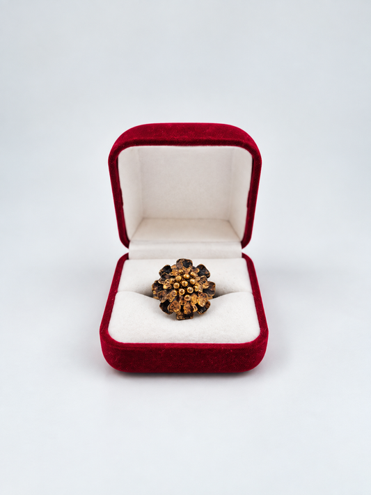 Hannu Ikonen Bronze Ring, 1970s Finnish Vintage Reindeer Moss Ring, Valo-Koru, Scandinavian Modernist Jewelry