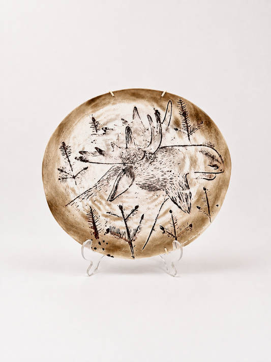 Oiva Toikka Fauna Fennica Moose Wall Plate, Nuutajärvi Finland, 1980s Signed Finnish Art Glass, Vintage Nordic Decor, 32 cm