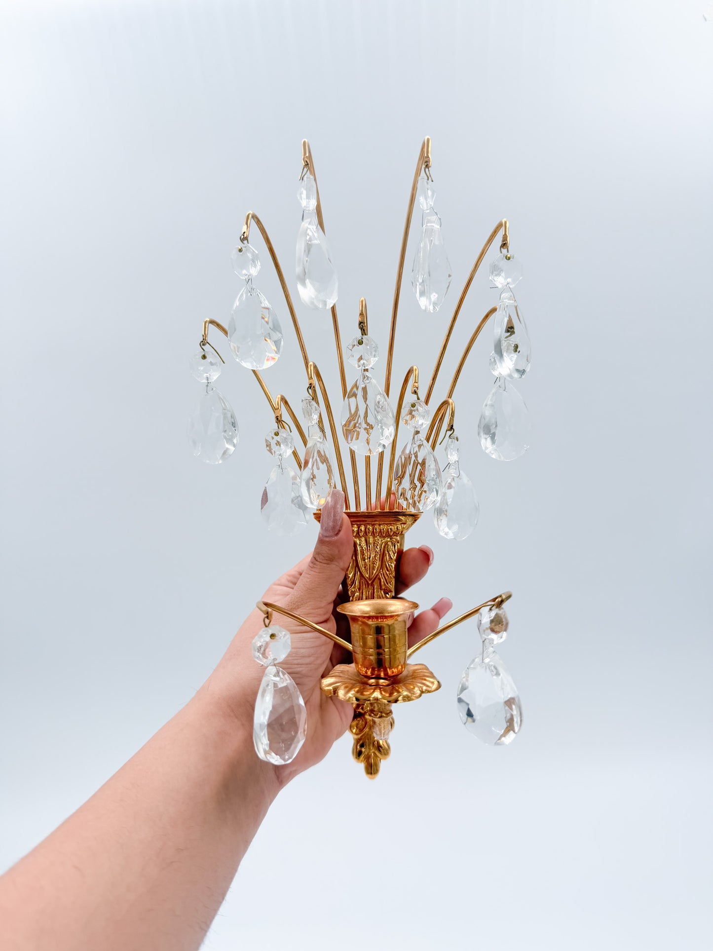 Turun Kristalli Wall Candle Holder Crystal Brass Sconce Pair
