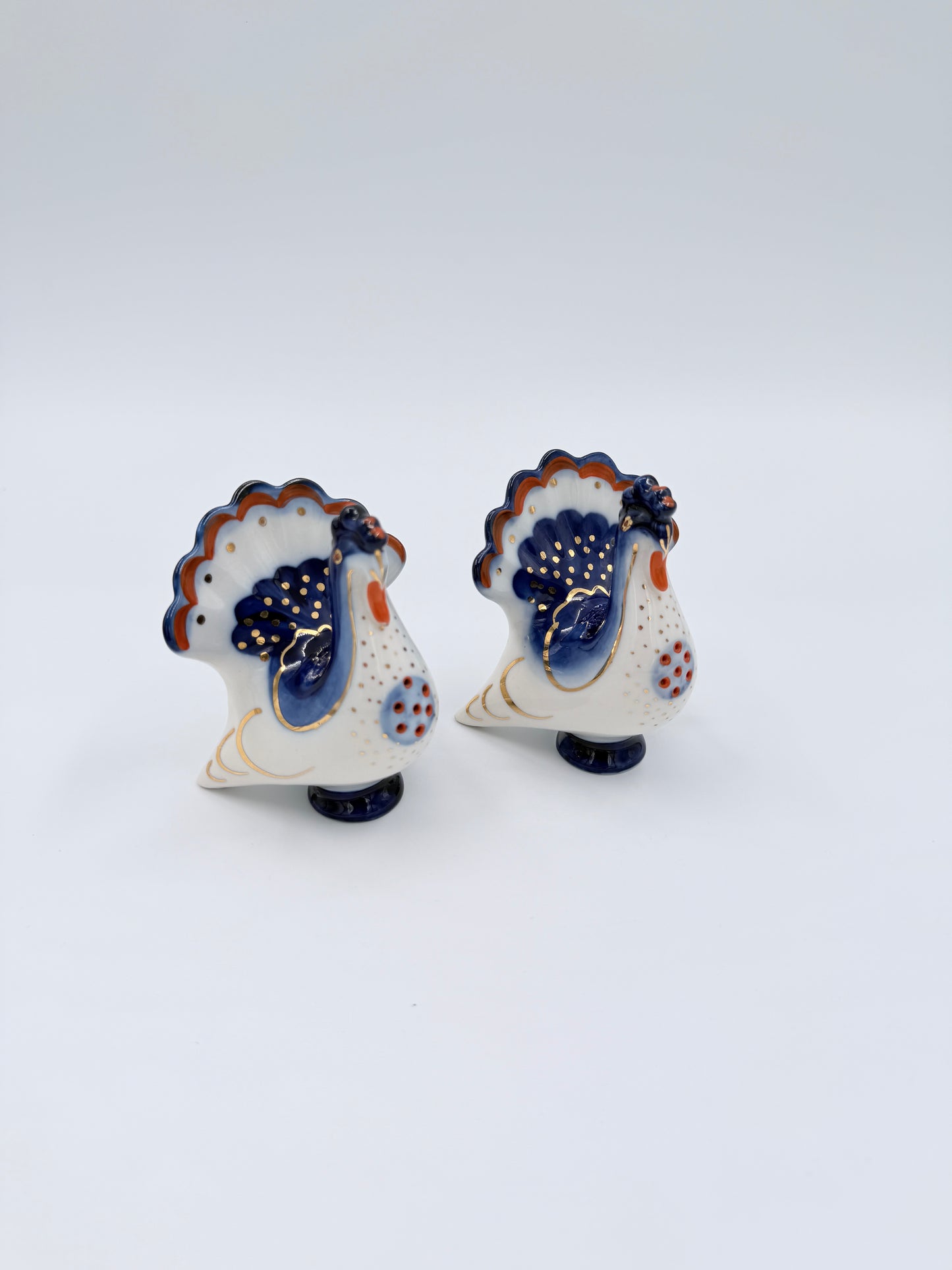 Vintage USSR Lomonosov Porcelain Turkey Salt & Pepper Shakers Set Hand Painted