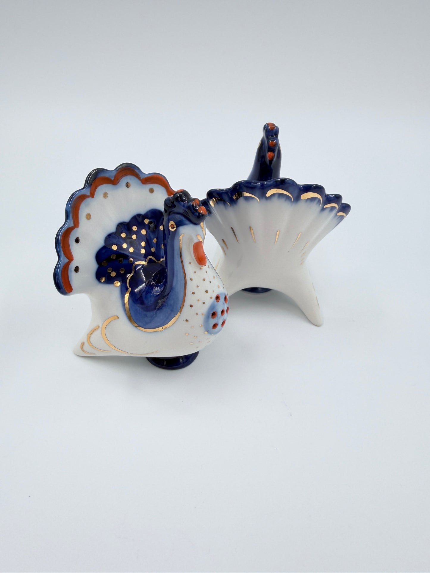 Vintage USSR Lomonosov Porcelain Turkey Salt & Pepper Shakers Set Hand Painted