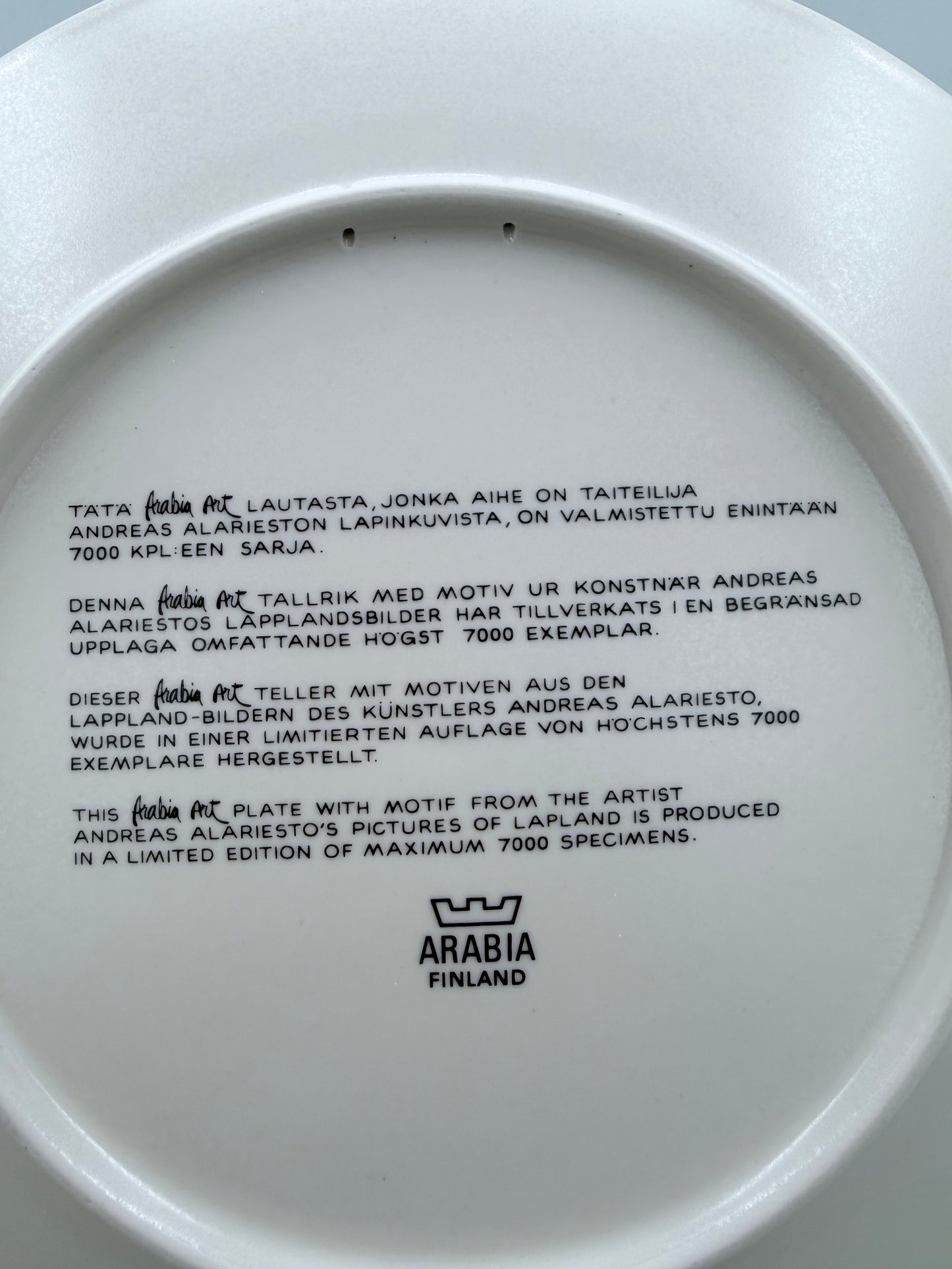 Arabia Finland 1984 Andreas Alariesto Lapland Village Wall Plate – Limited Edition 7000