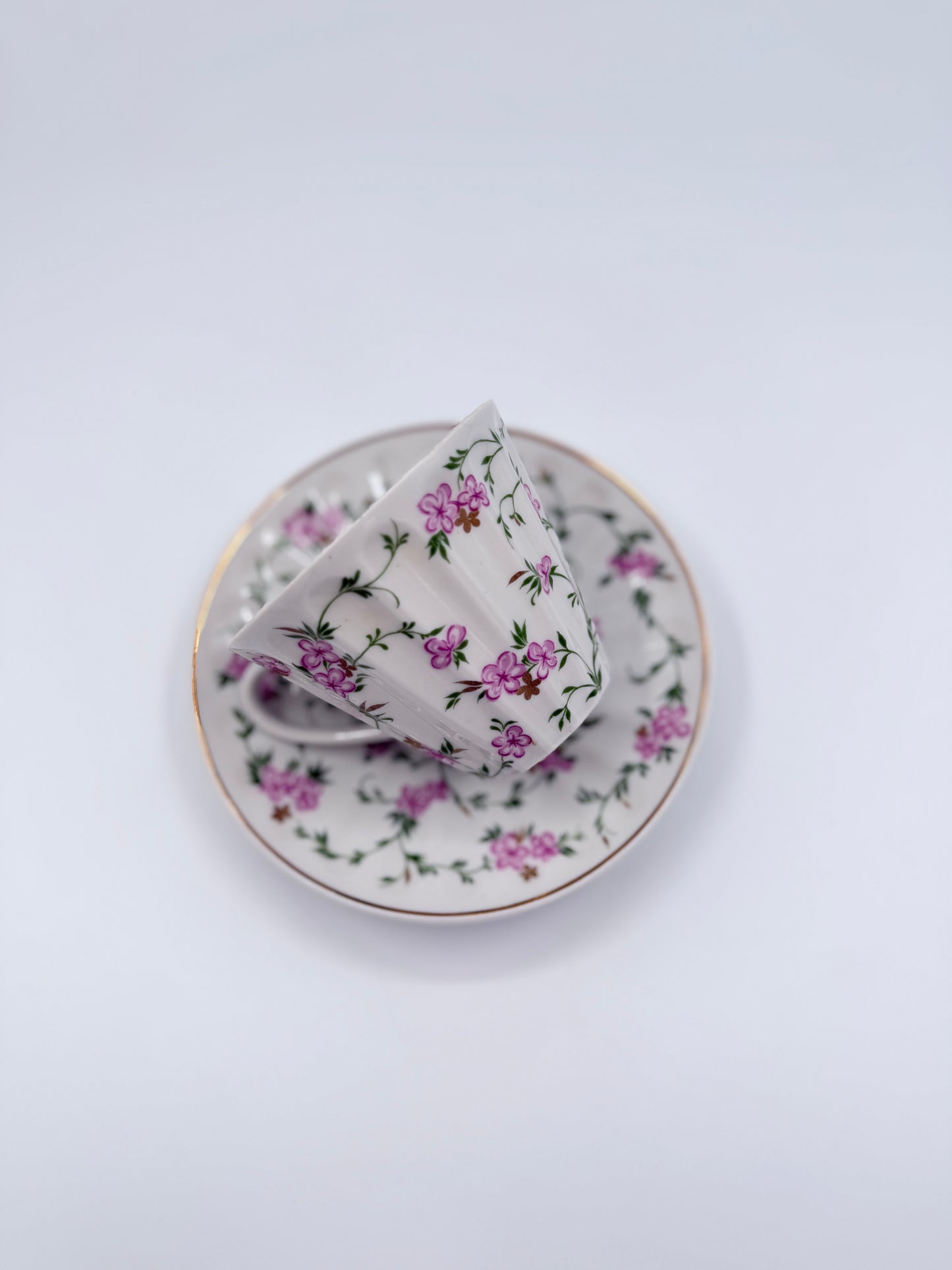 Lomonosov Porcelain Cup & Saucer Pink Floral Gold Trim