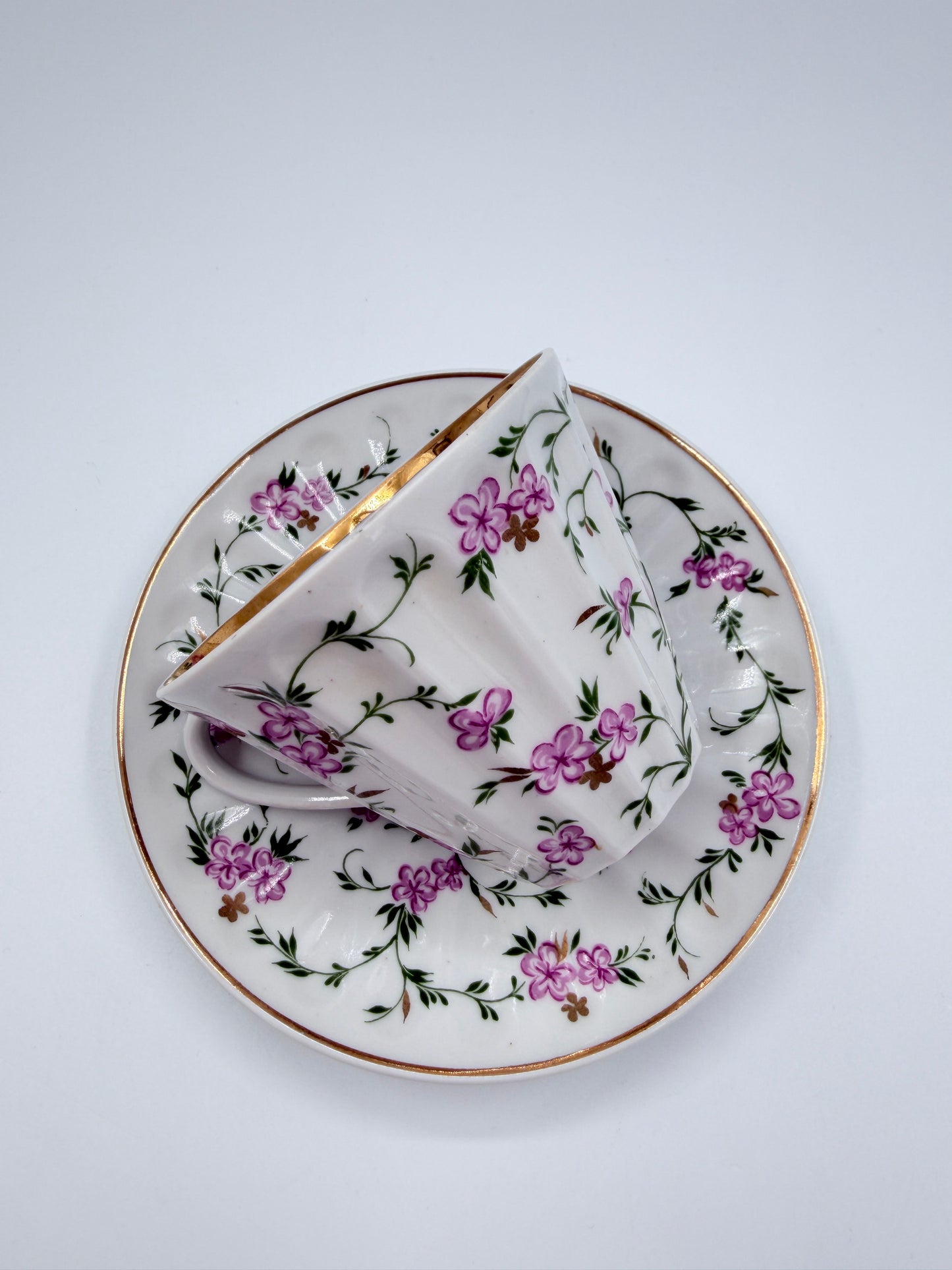 Lomonosov Porcelain Cup & Saucer Pink Floral Gold Trim