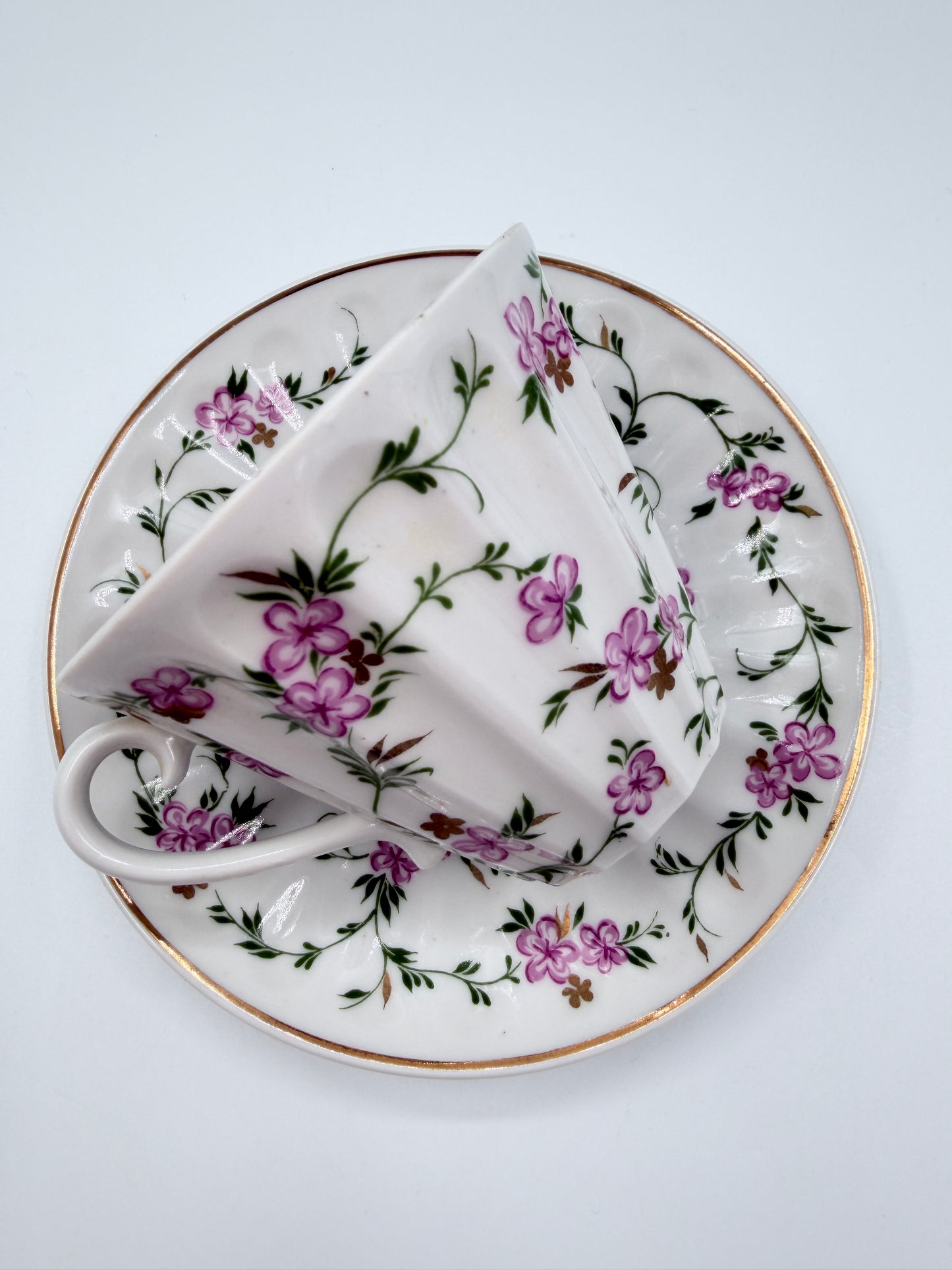 Lomonosov Porcelain Cup & Saucer Pink Floral Gold Trim