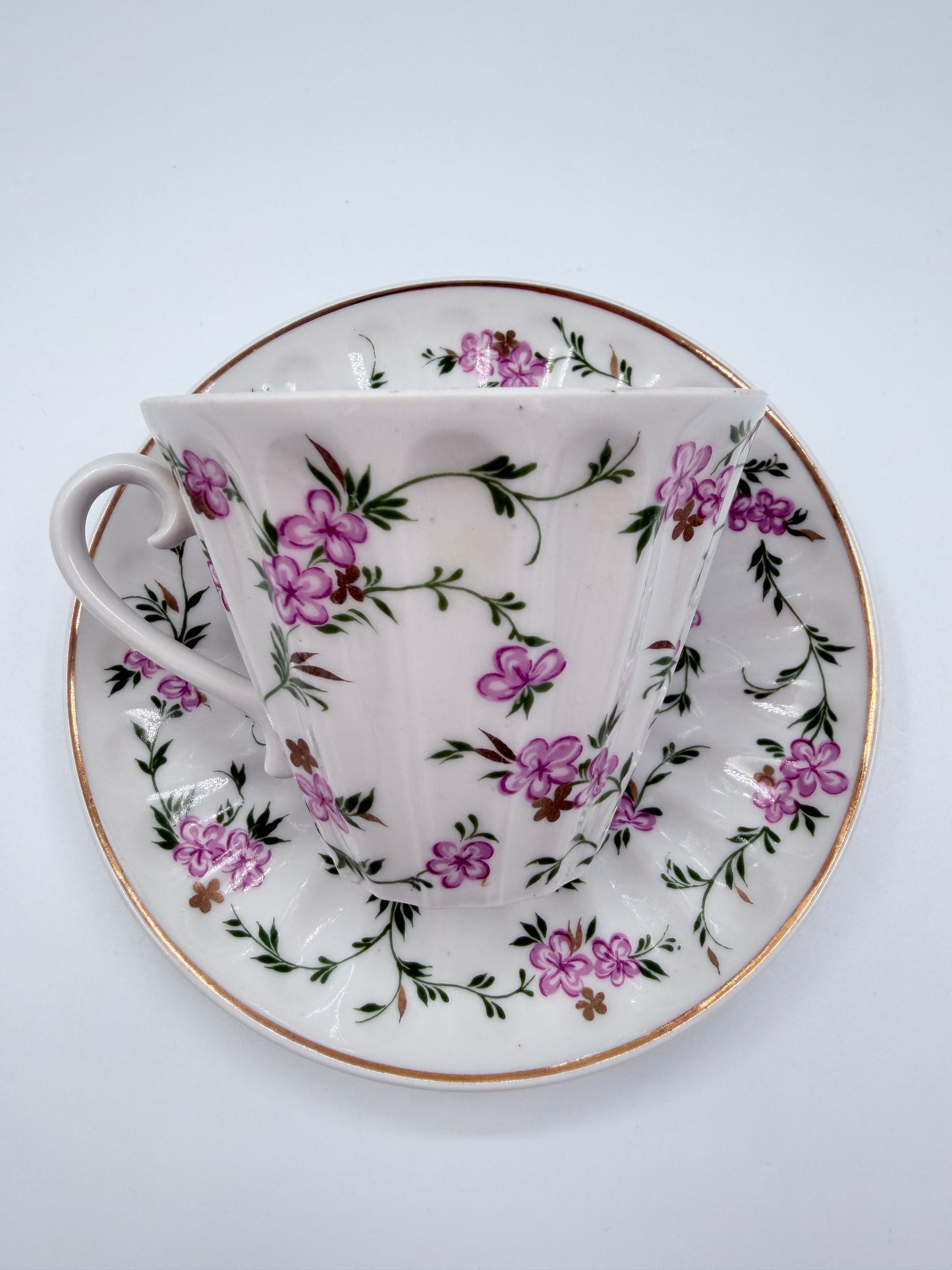 Lomonosov Porcelain Cup & Saucer Pink Floral Gold Trim