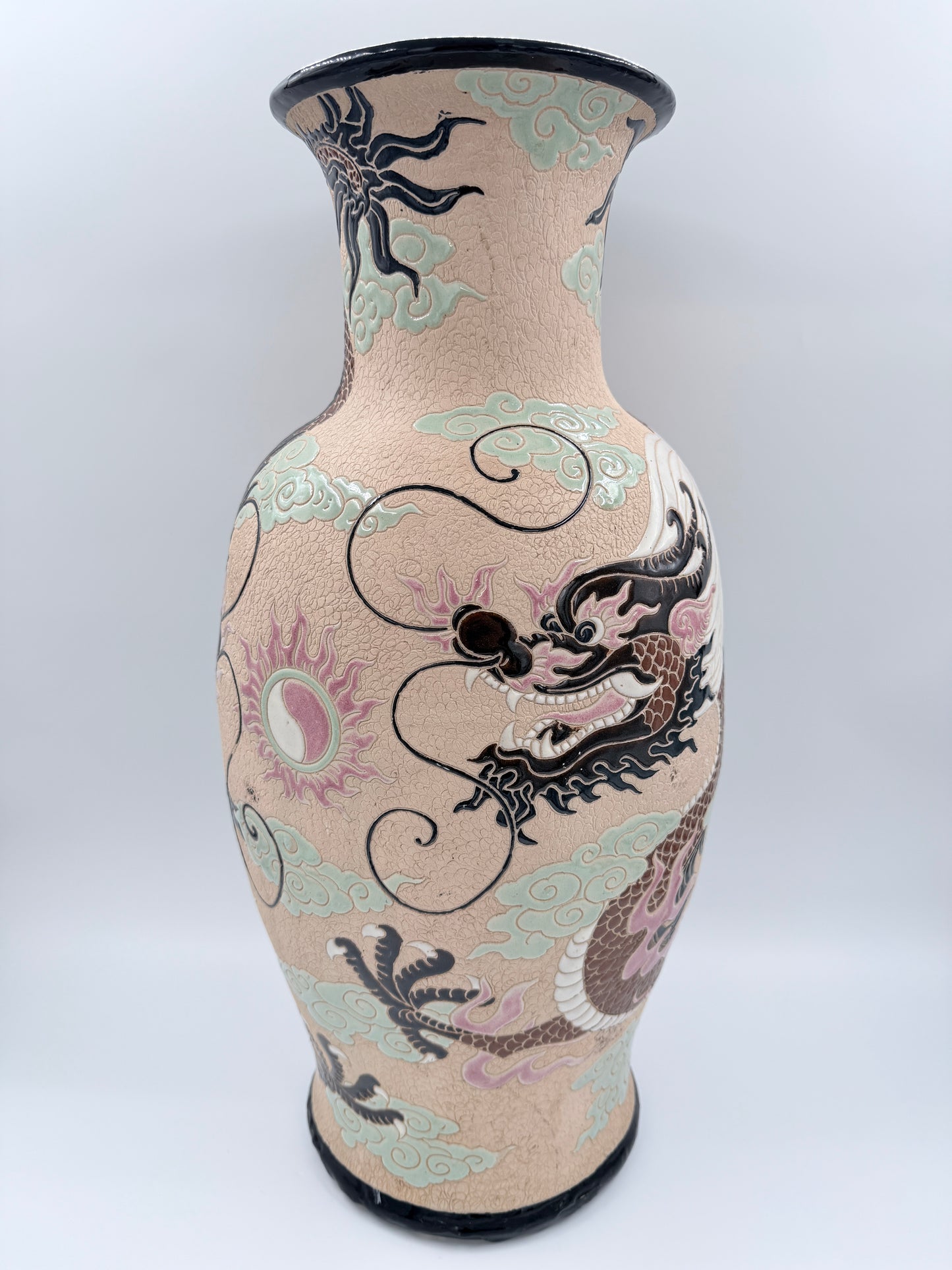 Vintage Chinese Floor Vase Dragon Motif 58 cm Hand-Painted Ceramic
