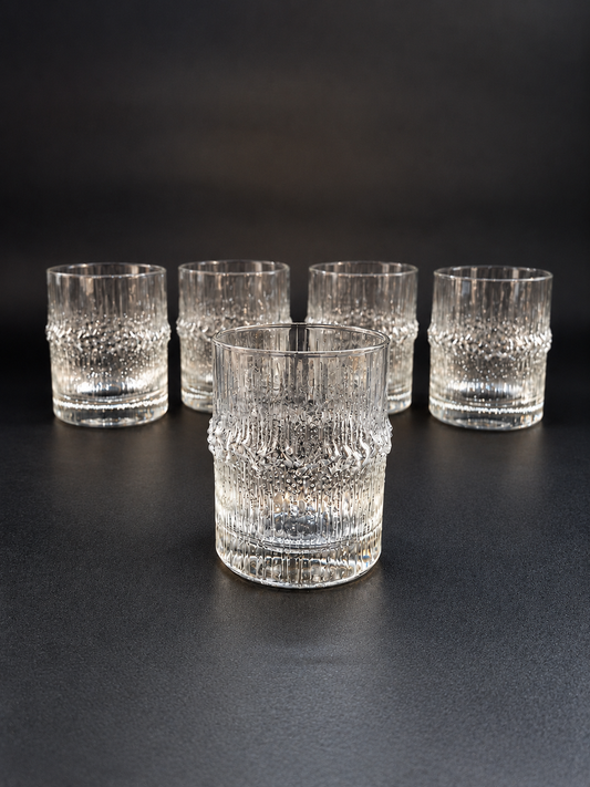 Set of 5 Vintage Iittala Niva Whiskey Glasses, Tapio Wirkkala Finnish Glass Design