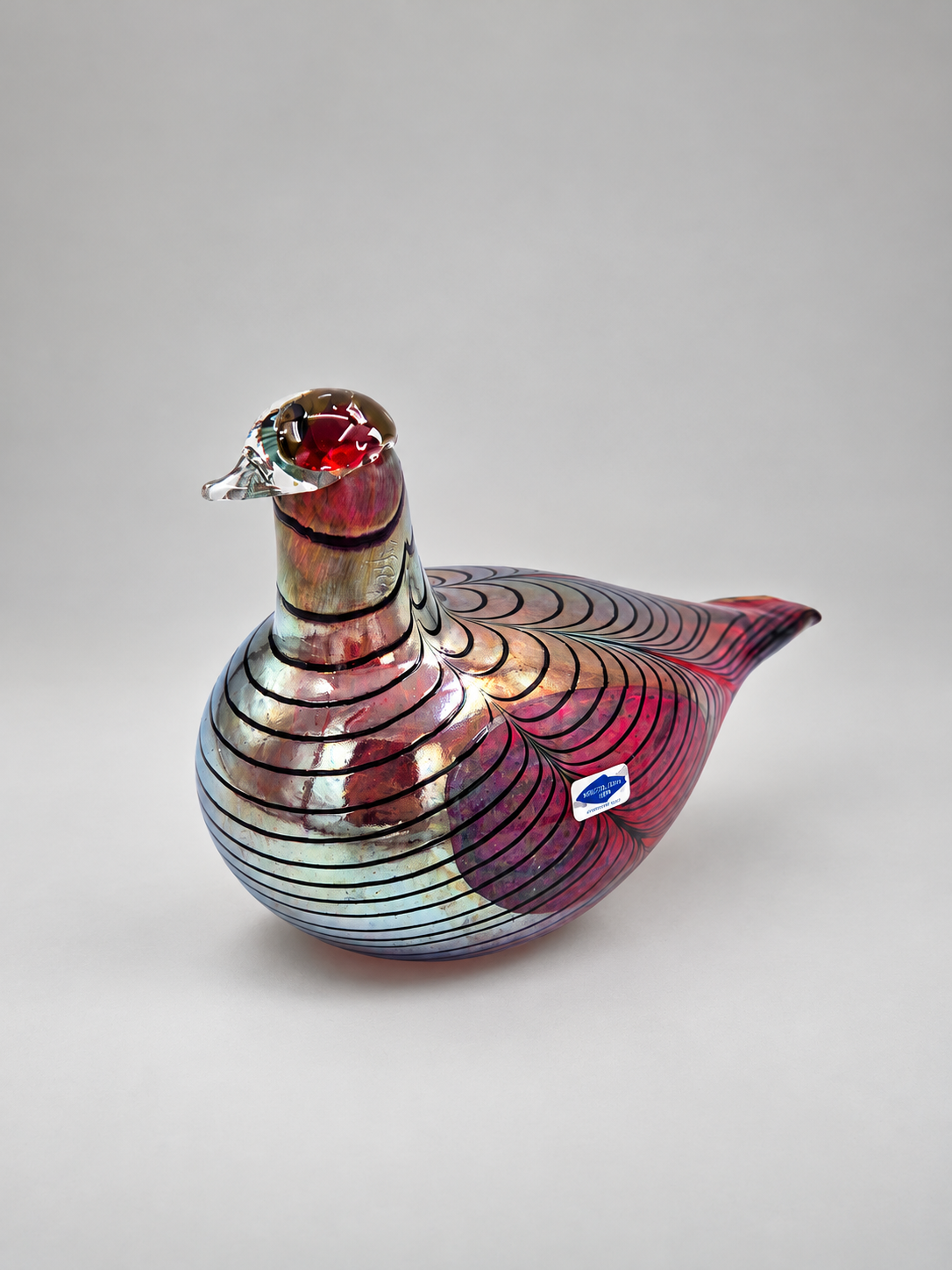 Vintage Oiva Toikka Iittala Glass Bird, Wine Red Iridescent Finnish Art Glass Sculpture, Nuutajärvi Scandinavian Design
