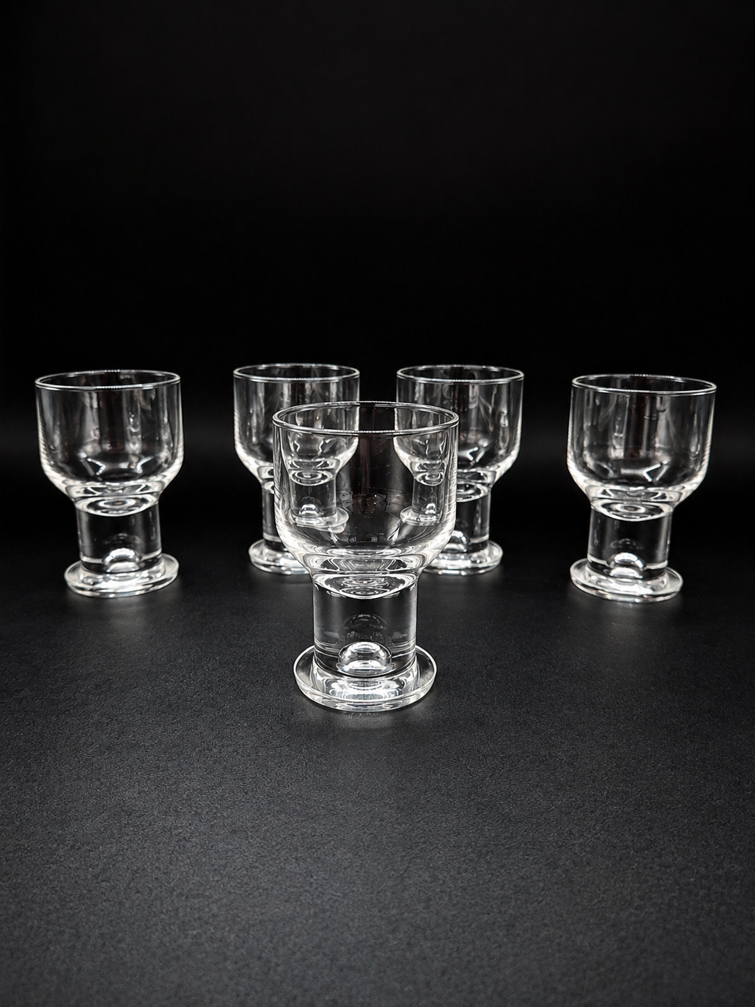 Set of 5 authentic vintage Iittala Helmi wine glasses, designed by Finnish designer Heikki Orvola.