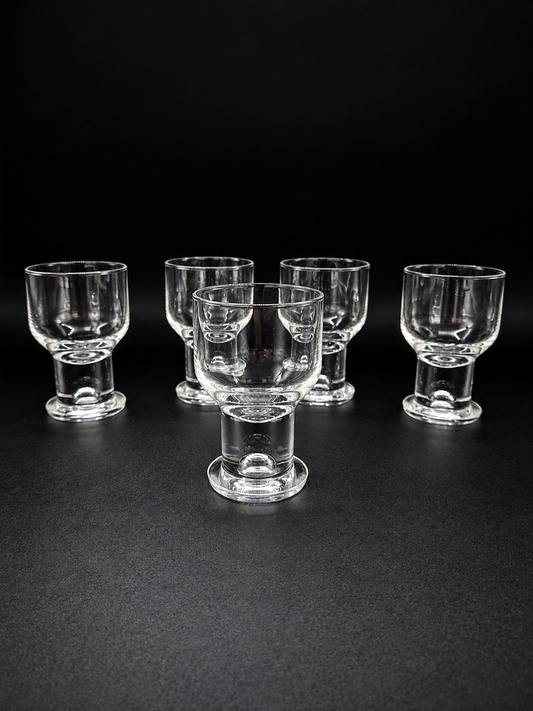 Set of 5 authentic vintage Iittala Helmi wine glasses, designed by Finnish designer Heikki Orvola.