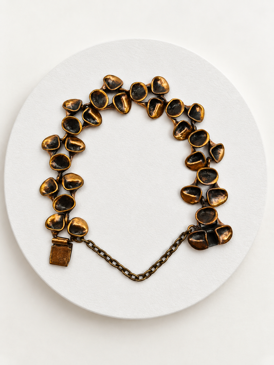 Hannu Ikonen Jäkälä Bronze Bracelet, Valo-Koru Finland, Vintage 1970s Finnish Jewelry, Scandinavian Modernist Bracelet