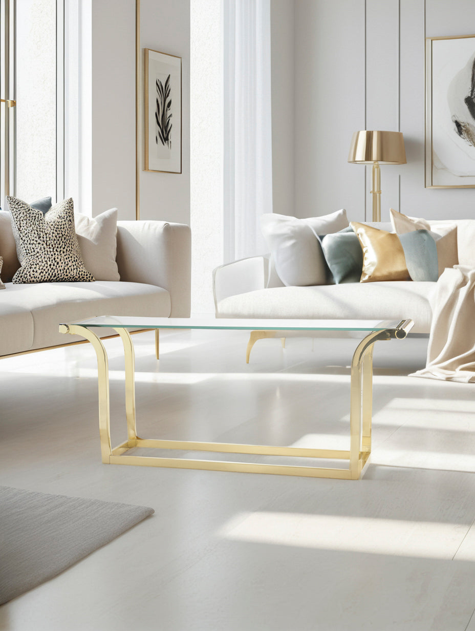 Vintage Finnish Glass & Brass Coffee Table – Messin Oy Unused, Original Factory Packaging – c. 1970s