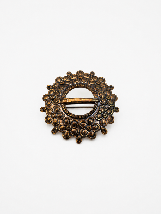 Vintage Kalevala Koru Loviisa Brooch Bronze | Finnish Floral Round Brooch | Made in Finland | Original Box