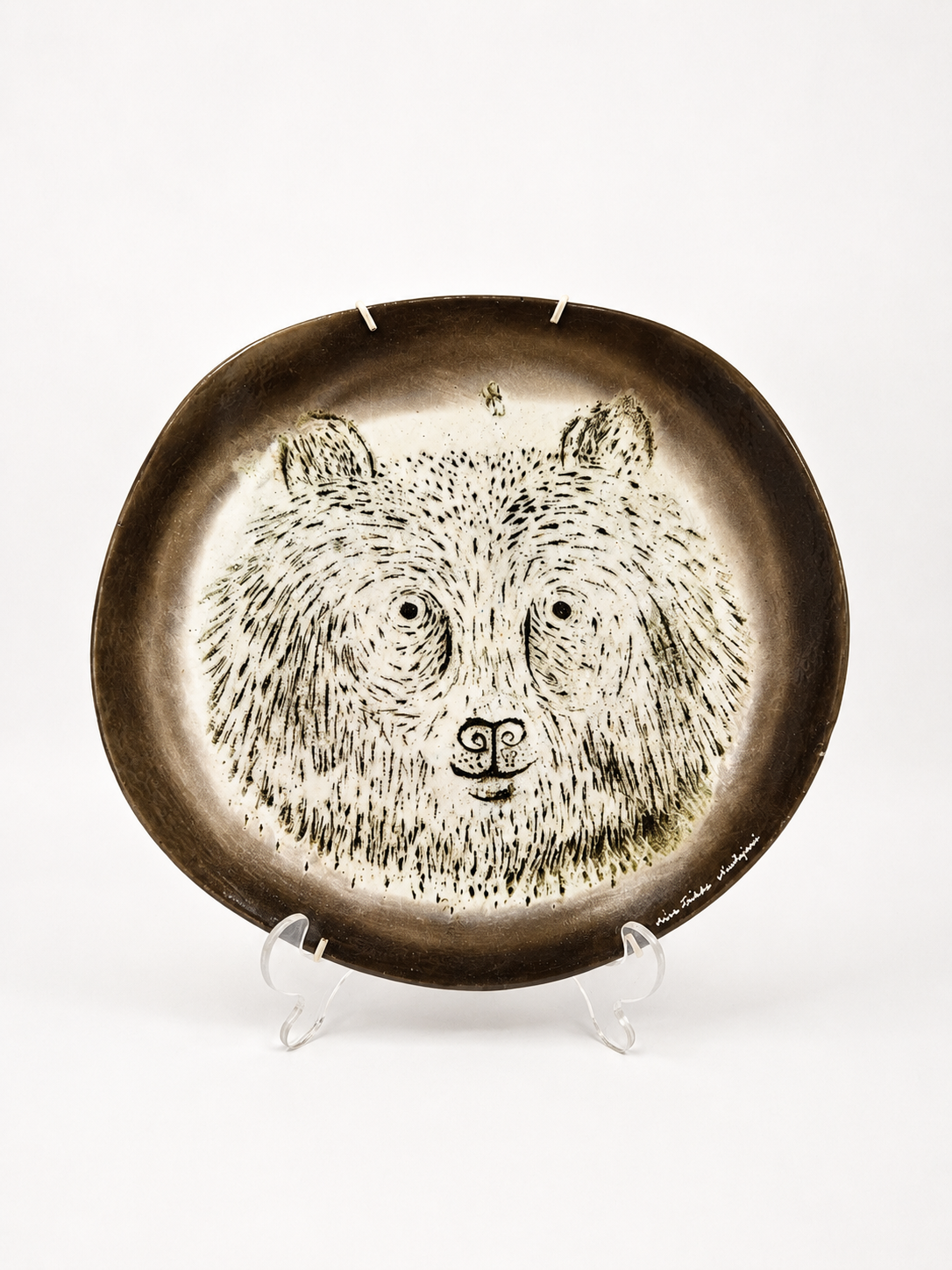 Oiva Toikka Nuutajärvi Fauna Fennica Bear Wall Plate 1983 | Finnish Vintage Glass Art