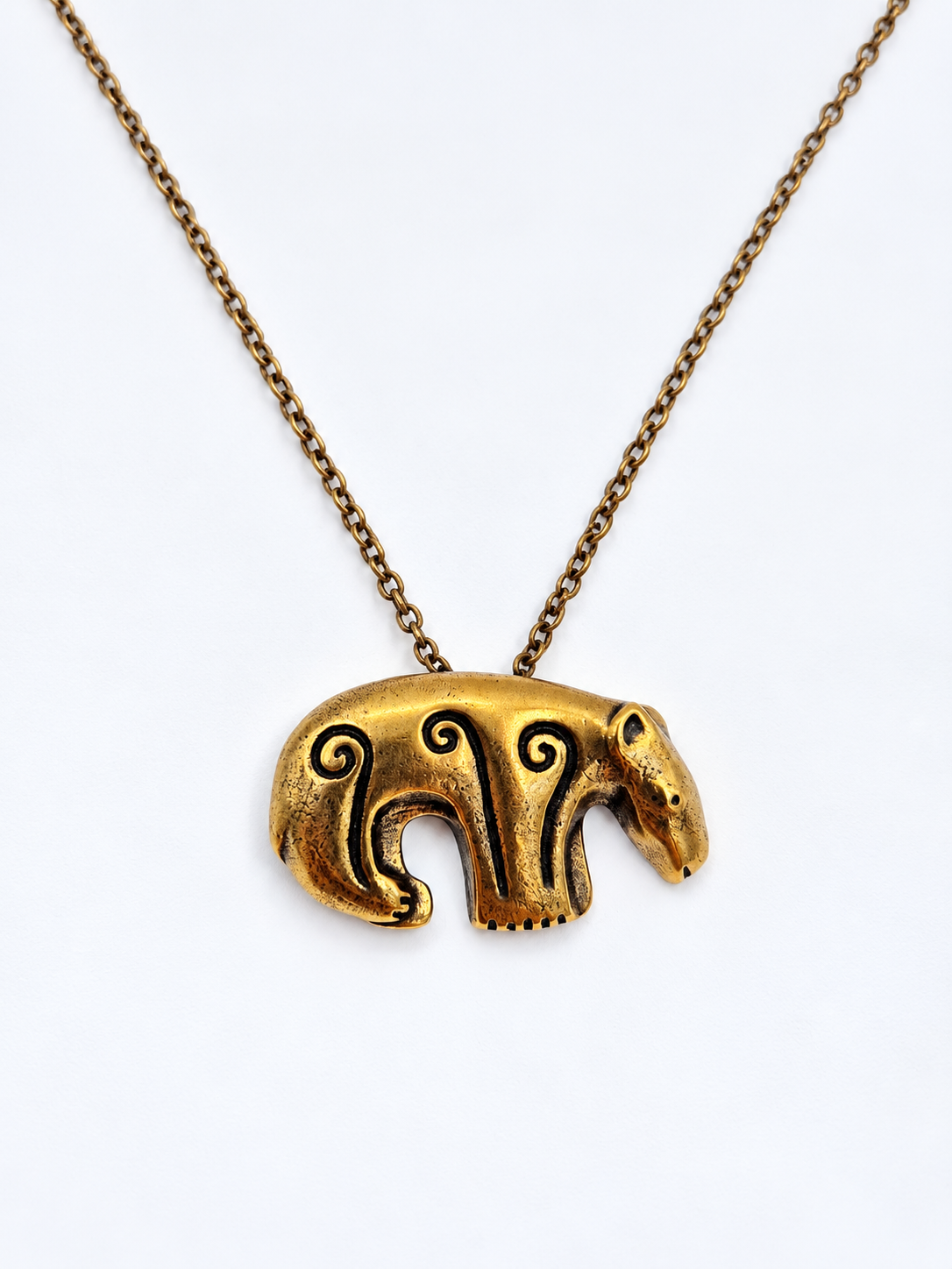 Kalevala Koru, Kalevankarhu, Bronze Bear Pendant Brooch, Vintage Finnish Jewelry, Bear Necklace, 60 cm Chain