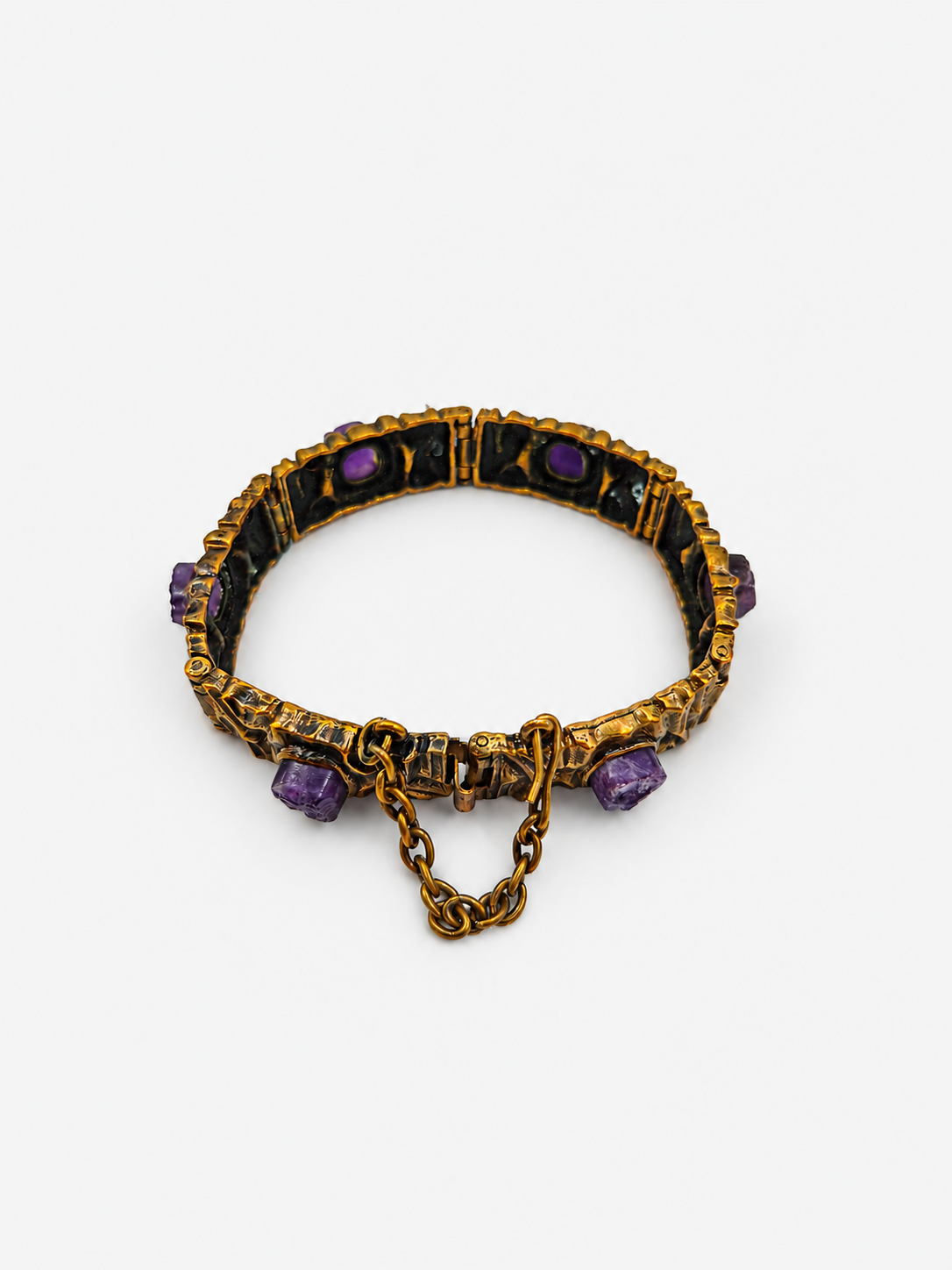 Pentti Sarpaneva Kelo Bronze Bracelet with Amethyst | Finnish Brutalist Jewelry | Turun Hopea Finland