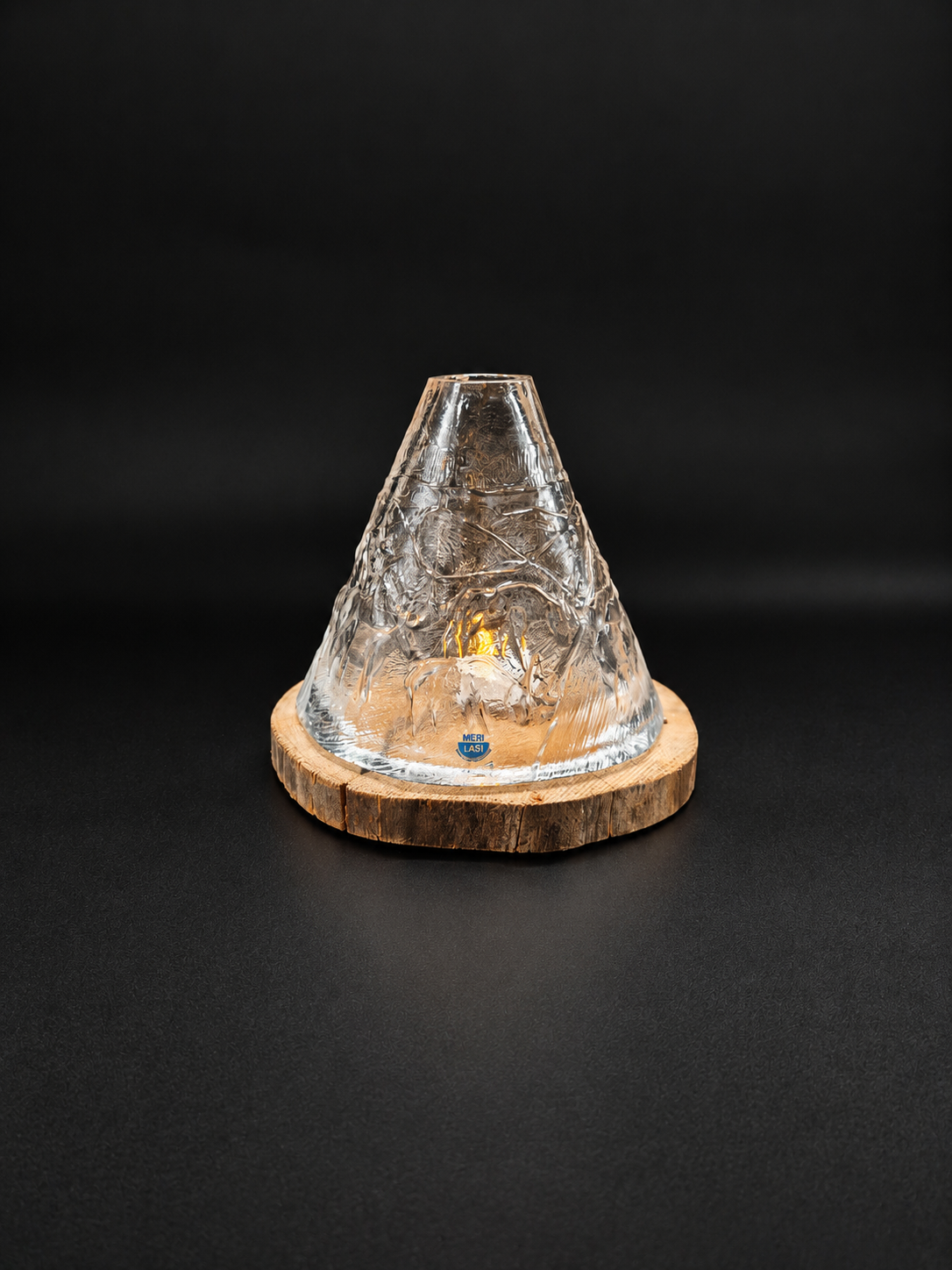 Vintage Meri Lasi Aslak Glass Candle Holder, Finnish Art Glass, Lapland Design, Handmade Finland, 1970s–1980s