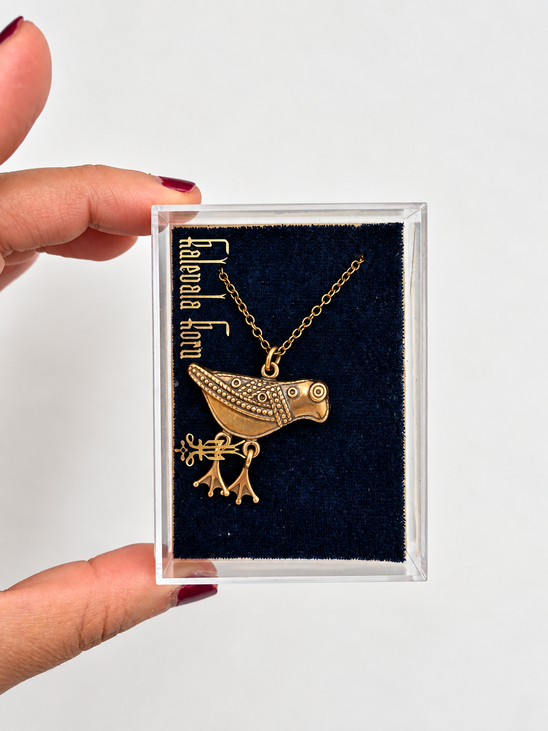 Vintage Kalevala Koru Hattulan Lintu Bronze Bird Necklace, Made in Finland, Original Box