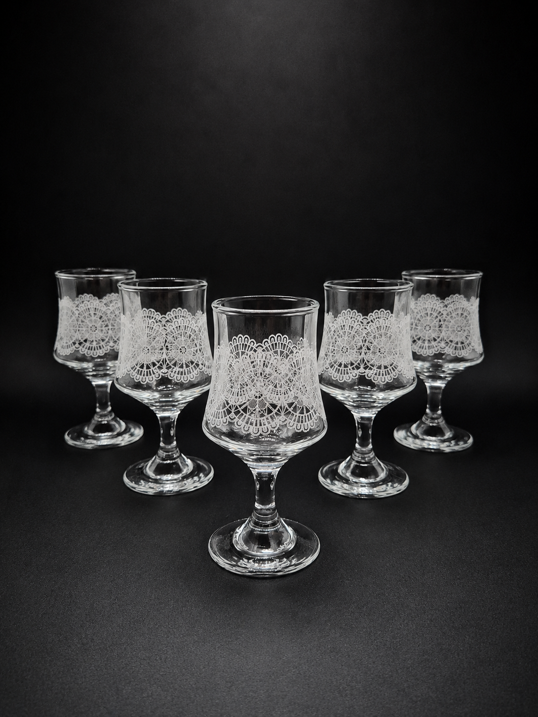 Set of 6 Vintage Lace Pattern Liqueur Glasses | Etched Cocktail Glasses | Retro Finnish Barware