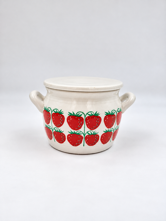 Arabia "Mansikka" Pomona Strawberry Pot 0.6 L, Raija Uosikkinen, Finland, 1969, Vintage Kitchen Jar