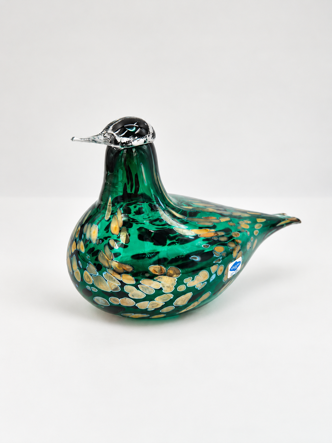 Signed Oiva Toikka Pekkasiini Green Glass Bird, Nuutajärvi 1993–1994