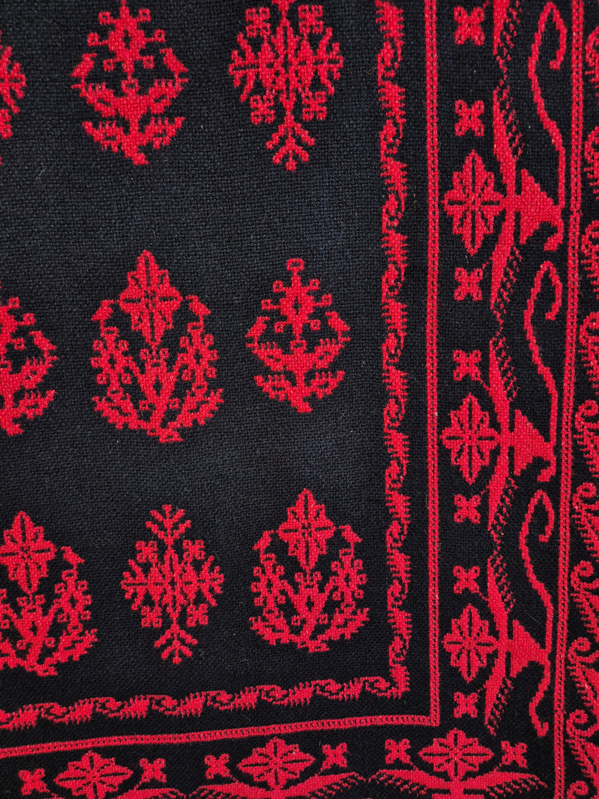 1970s Finnish Täkänä Wool Wall Hanging – Red & Black Double Weave, Midcentury Textile Art