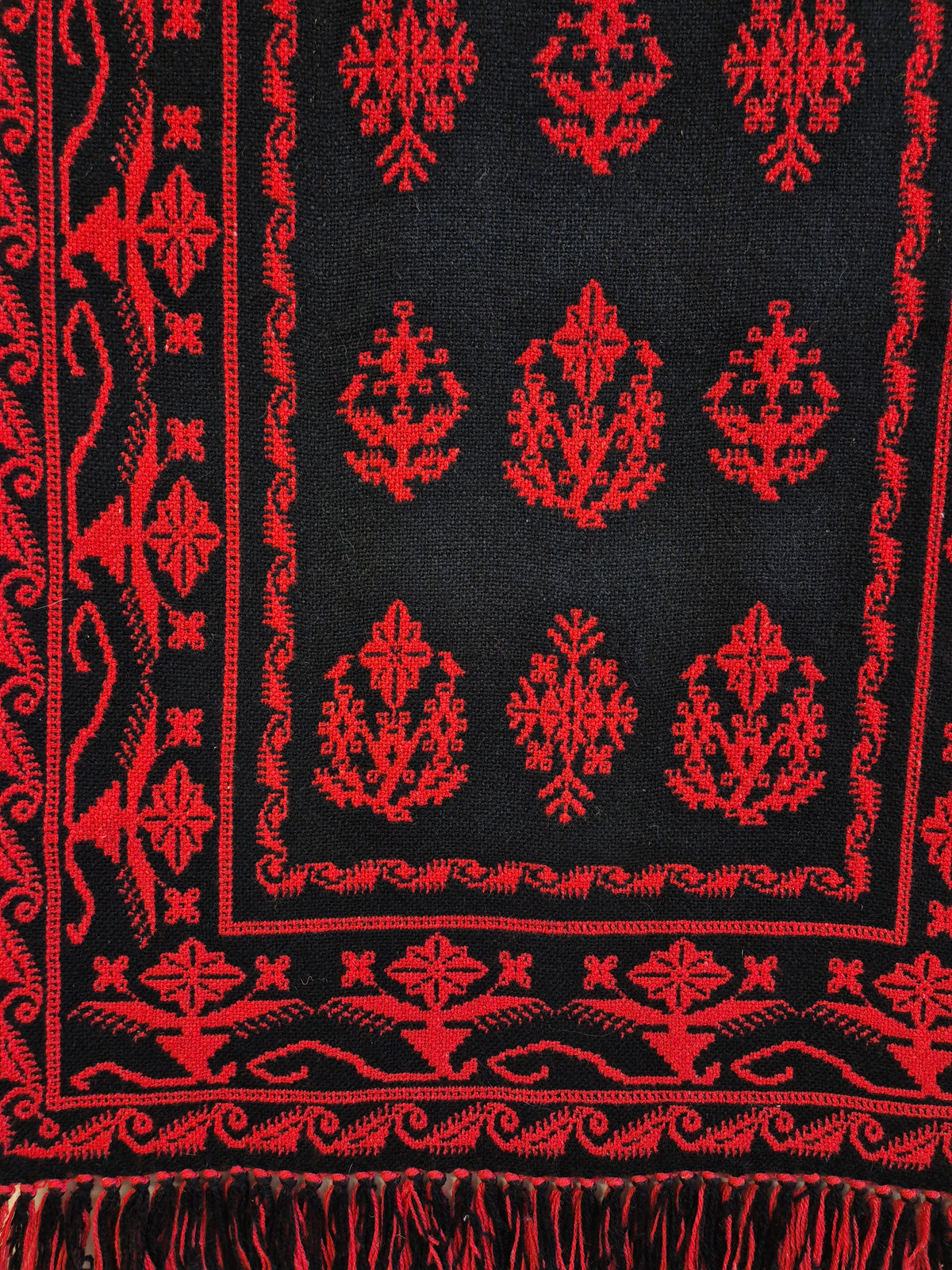 1970s Finnish Täkänä Wool Wall Hanging – Red & Black Double Weave, Midcentury Textile Art