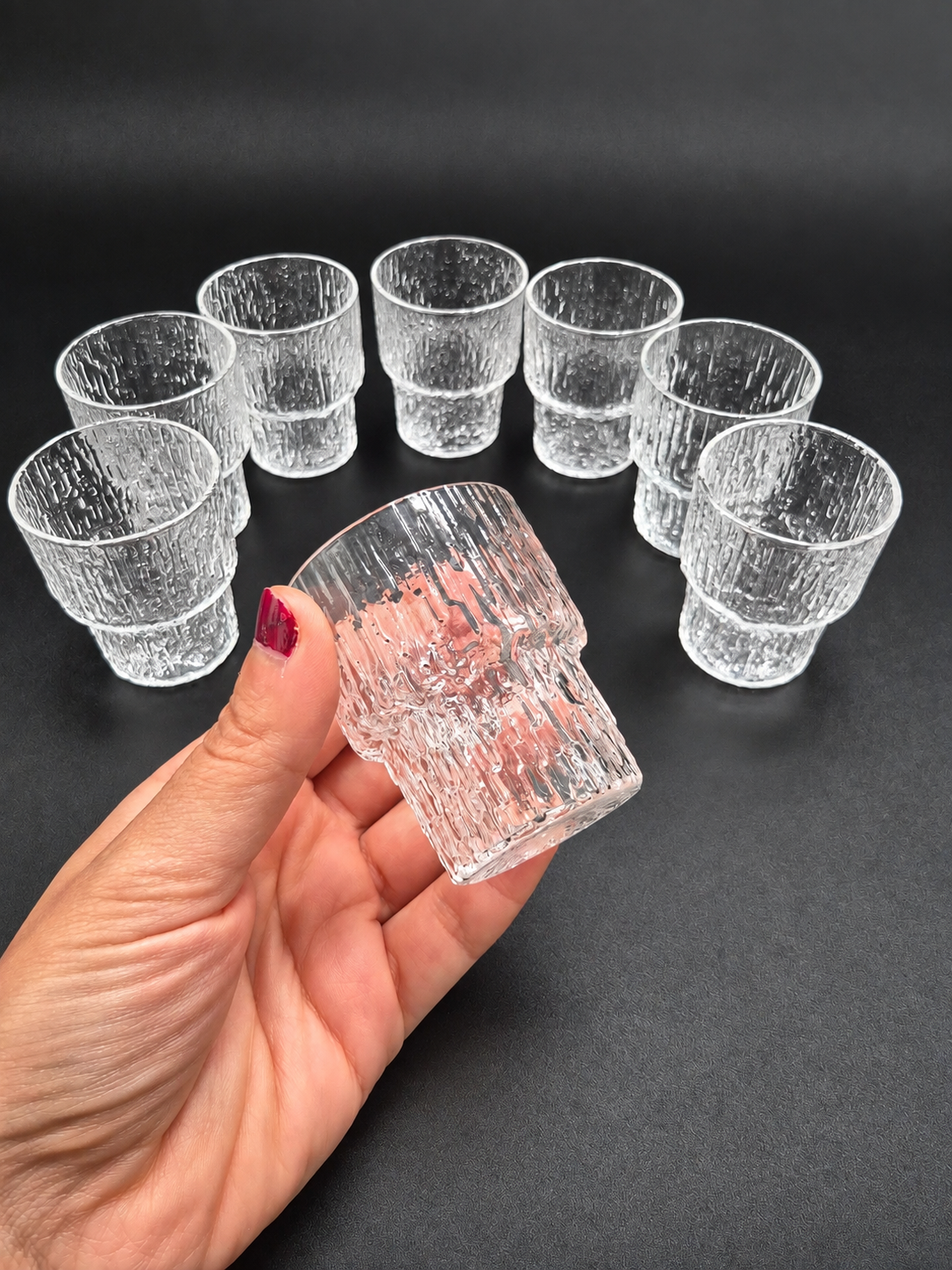 Iittala Paadar Snaps Glasses Set of 8 by Tapio Wirkkala – Vintage Finnish Glassware, 1970s
