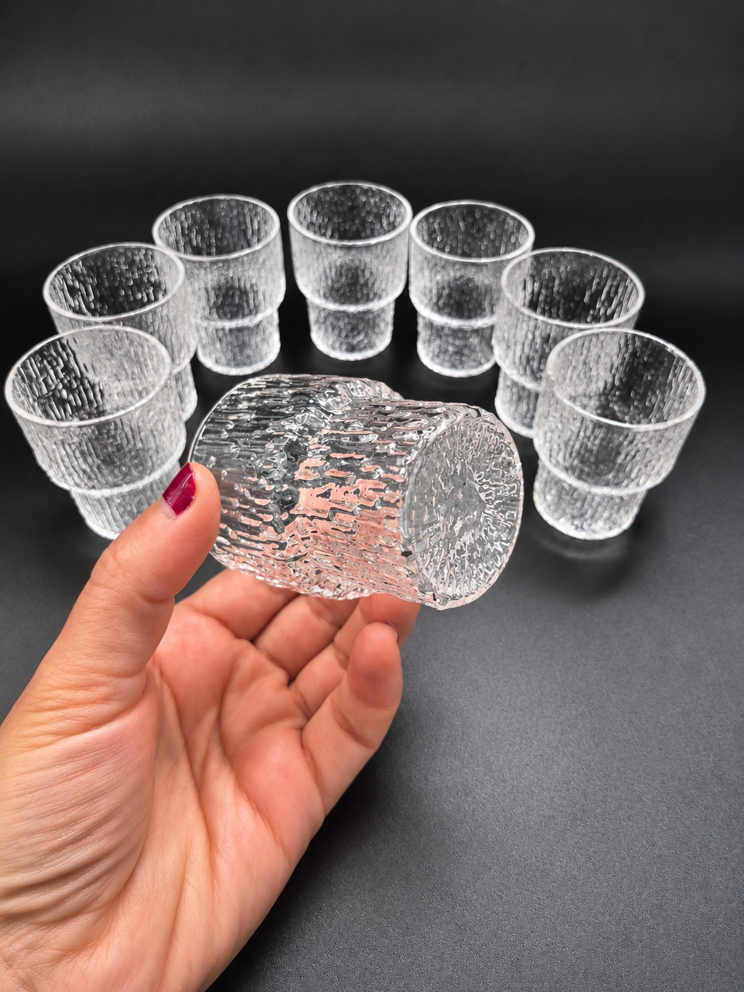 Iittala Paadar Snaps Glasses Set of 8 by Tapio Wirkkala – Vintage Finnish Glassware, 1970s