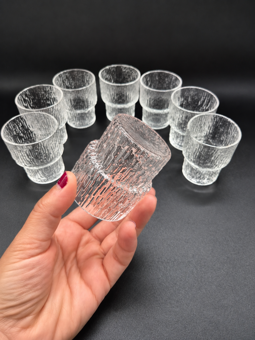 Iittala Paadar Snaps Glasses Set of 8 by Tapio Wirkkala – Vintage Finnish Glassware, 1970s