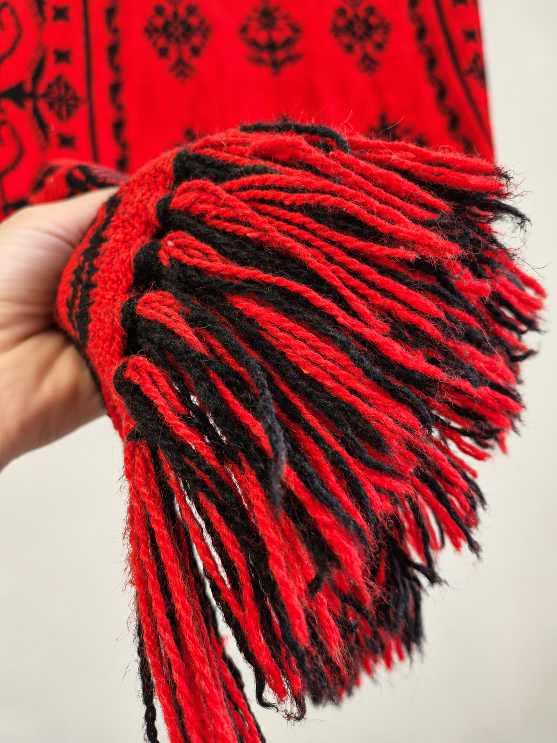 1970s Finnish Täkänä Wool Wall Hanging – Red & Black Double Weave, Midcentury Textile Art