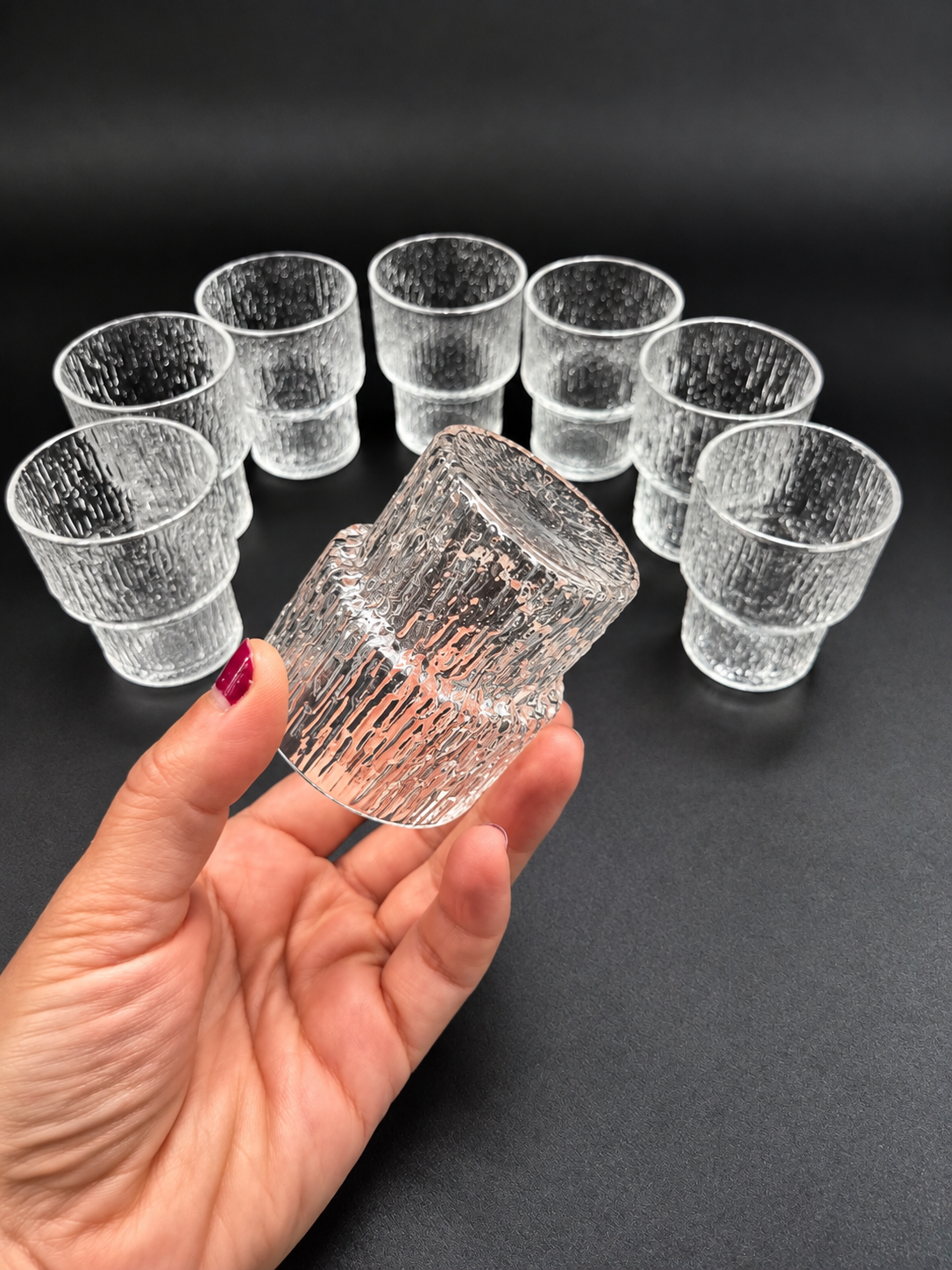 Iittala Paadar Snaps Glasses Set of 8 by Tapio Wirkkala – Vintage Finnish Glassware, 1970s