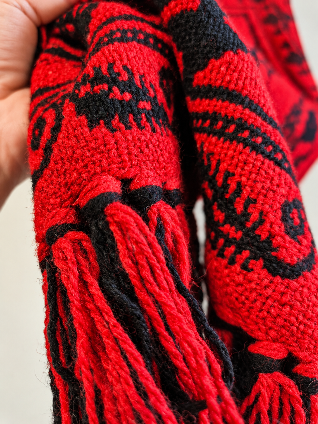 1970s Finnish Täkänä Wool Wall Hanging – Red & Black Double Weave, Midcentury Textile Art