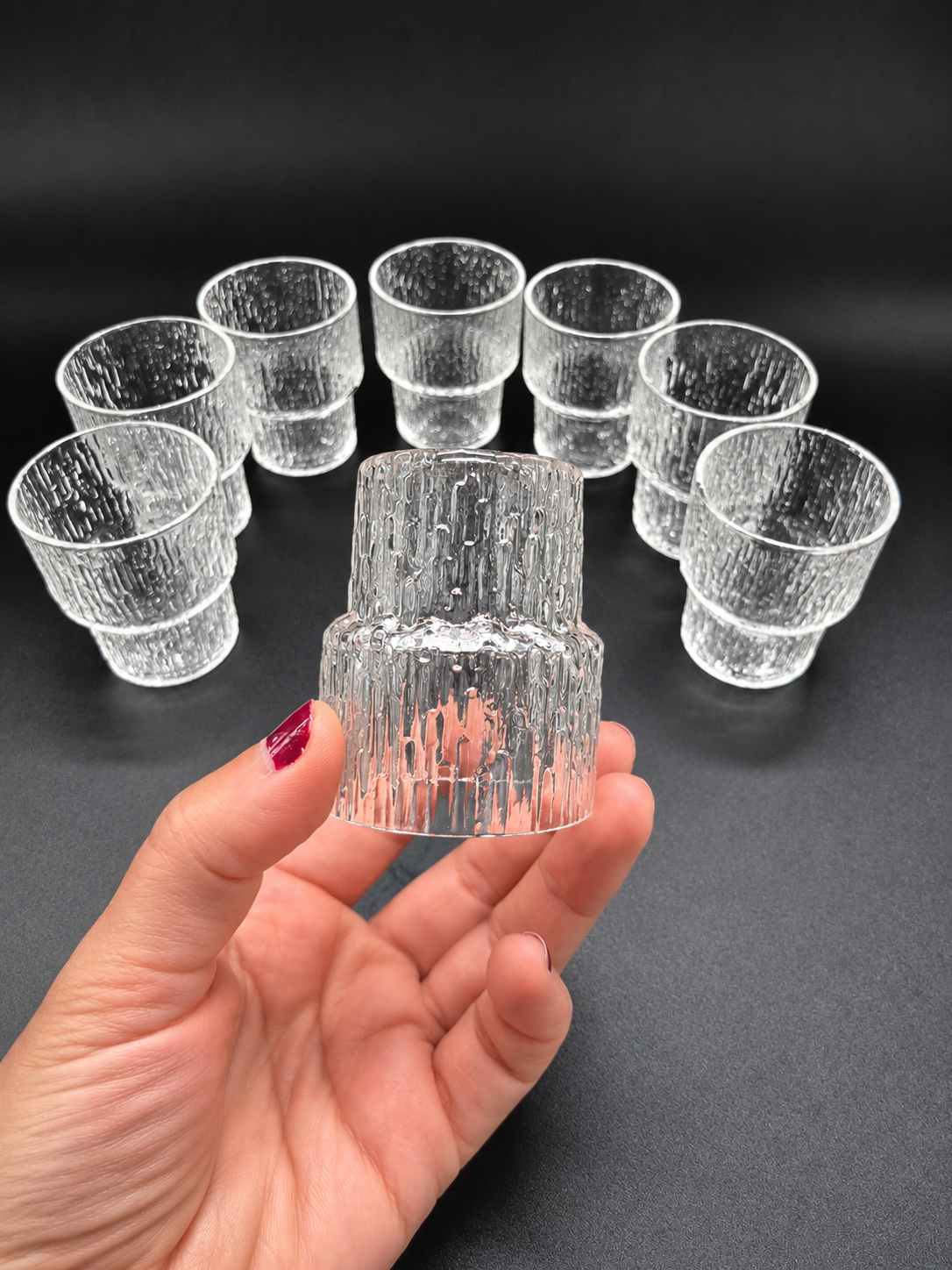 Iittala Paadar Snaps Glasses Set of 8 by Tapio Wirkkala – Vintage Finnish Glassware, 1970s