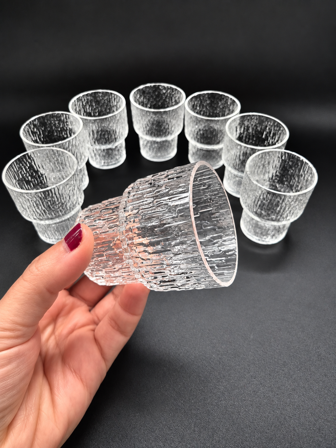 Iittala Paadar Snaps Glasses Set of 8 by Tapio Wirkkala – Vintage Finnish Glassware, 1970s