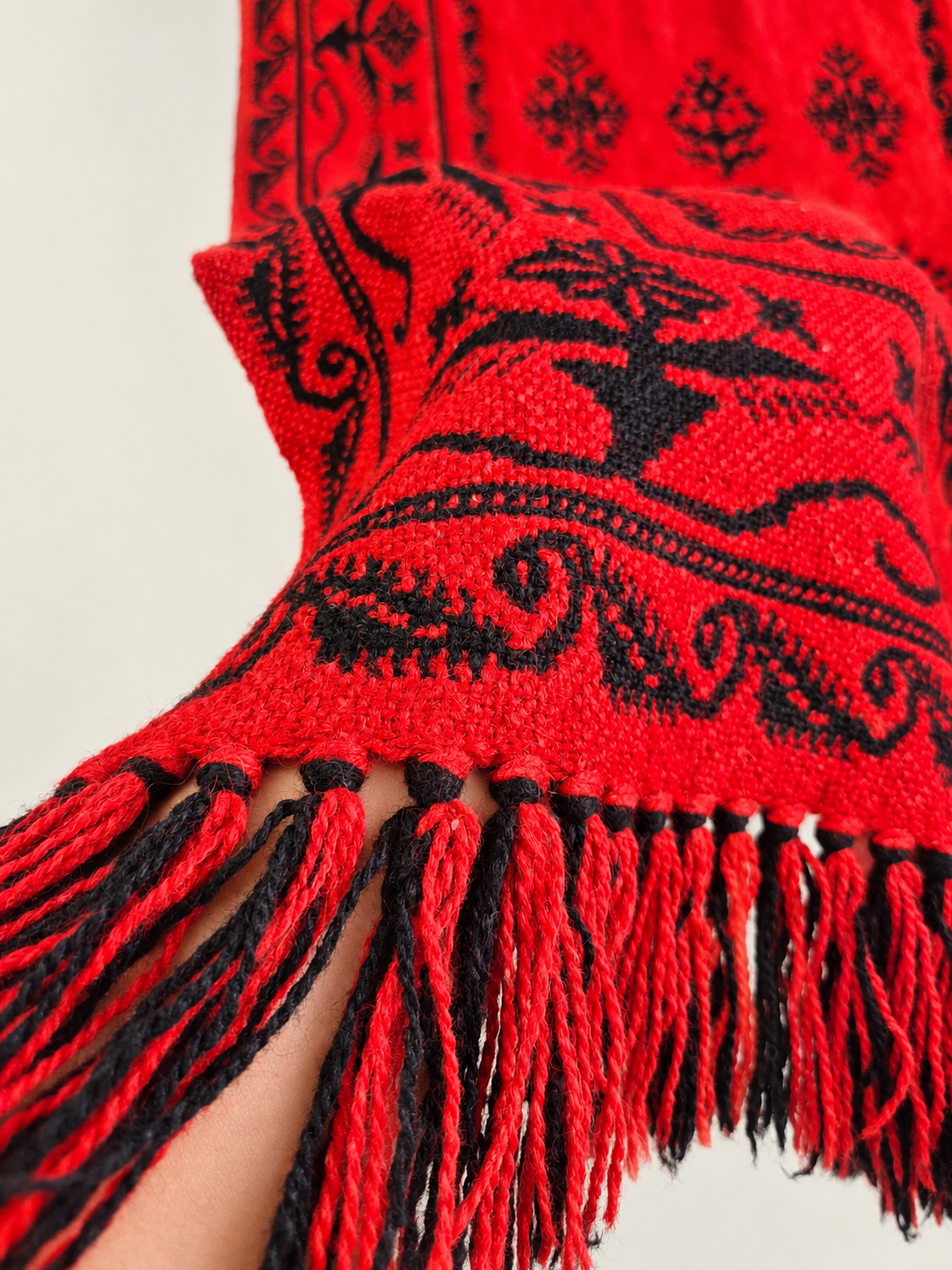 1970s Finnish Täkänä Wool Wall Hanging – Red & Black Double Weave, Midcentury Textile Art