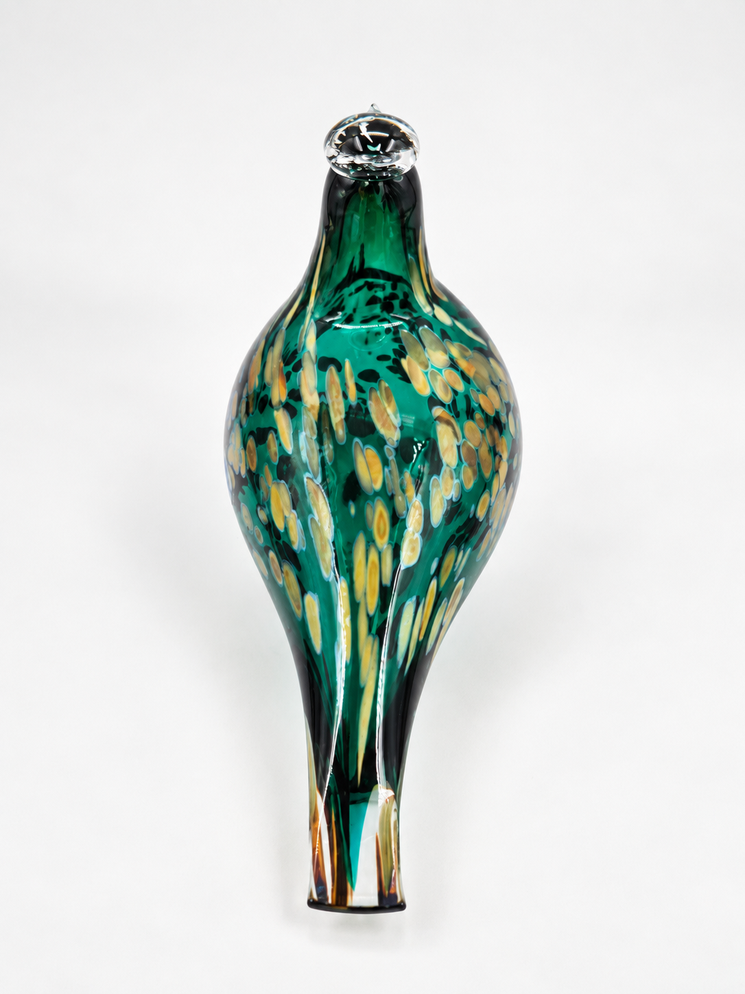 Signed Oiva Toikka Pekkasiini Green Glass Bird, Nuutajärvi 1993–1994